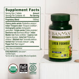 Banyan Botanicals Liver Formula 500mg tablets on a wooden table