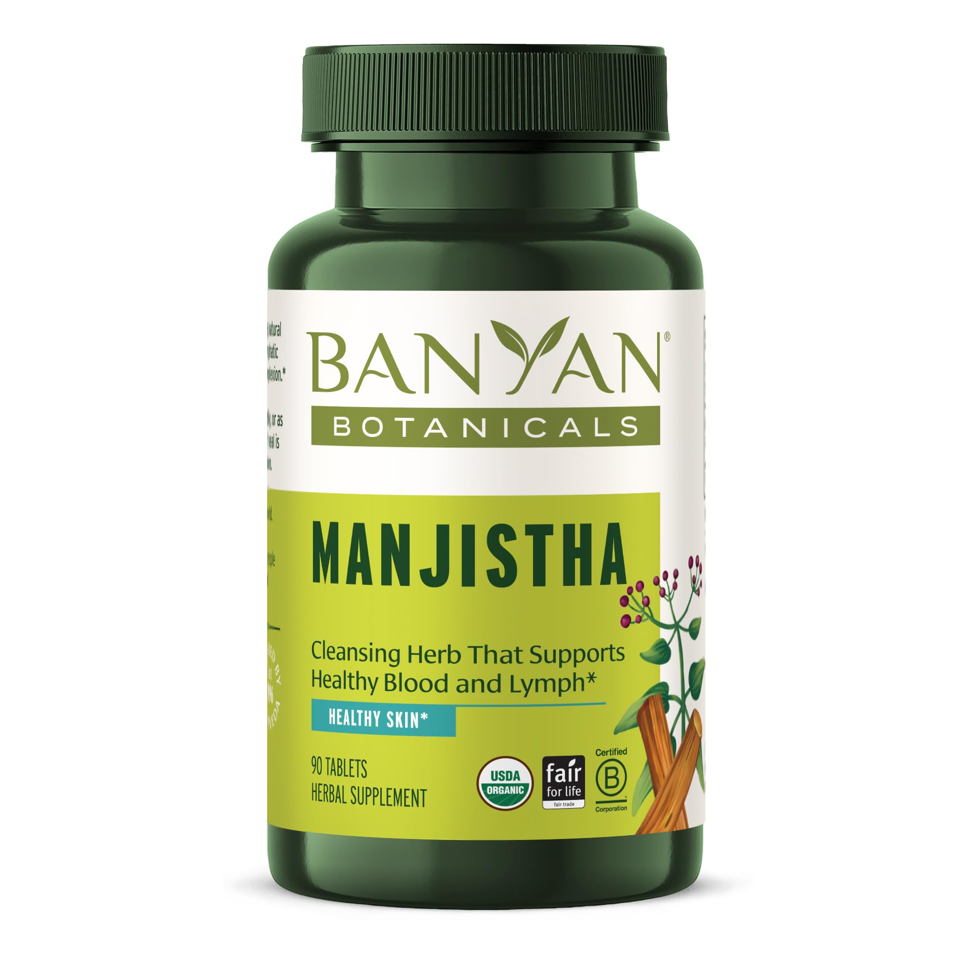Banyan Botanicals Manjistha Herbal Supplement 90 Tablets front view