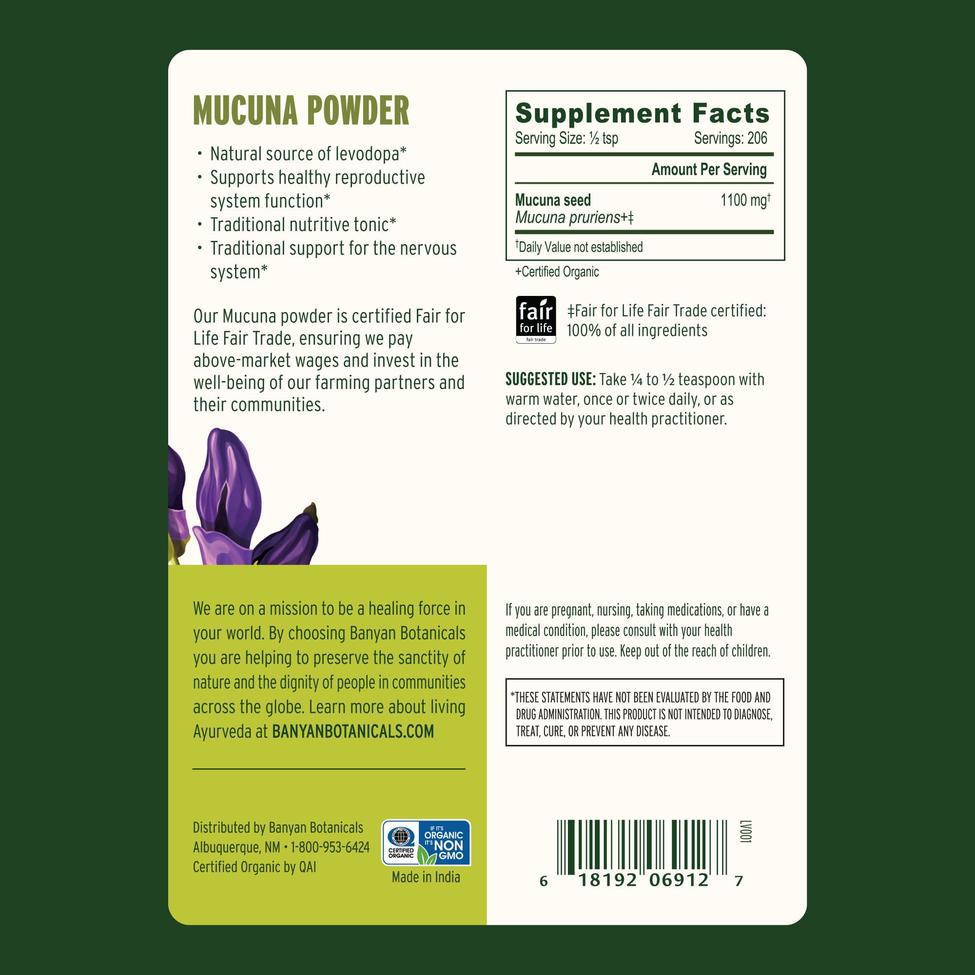 Banyan Botanicals Mucuna Pruriens packaging with ingredients listed