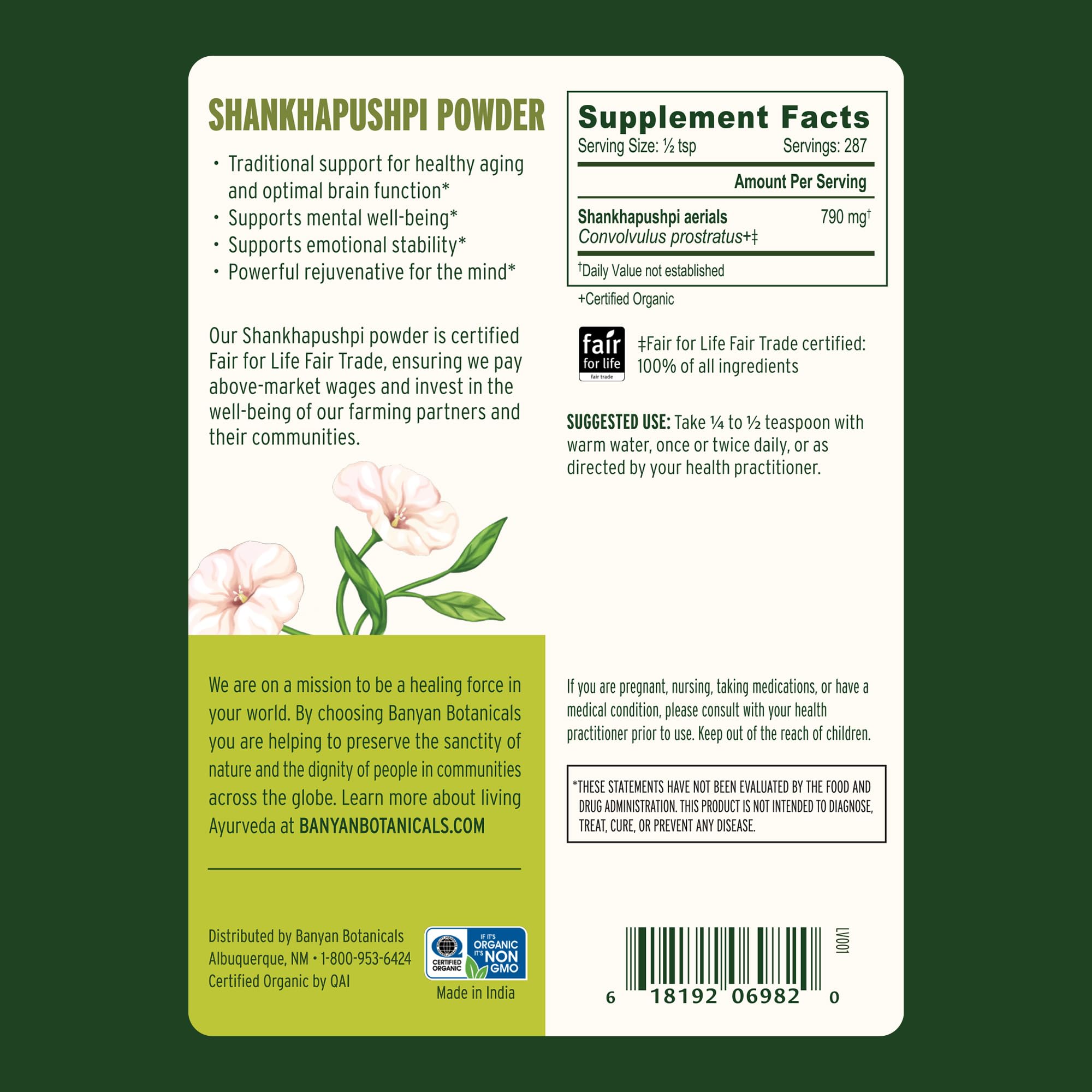 Banyan Botanicals Shankhapushpi Powder in a bowl