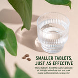Banyan Botanicals Shilajit Resin 300mg Tablets on a wooden table