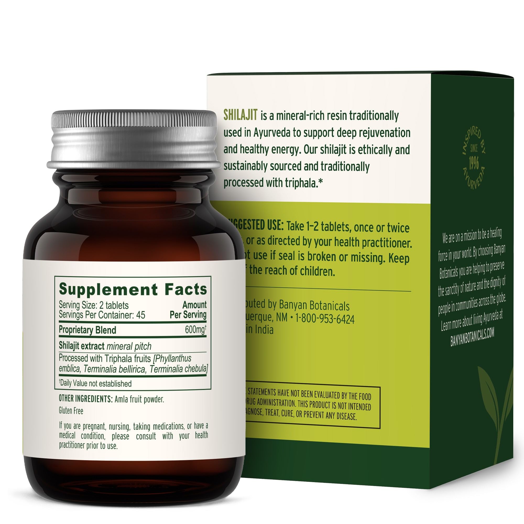 Banyan Botanicals Shilajit Resin 300mg Tablets side view