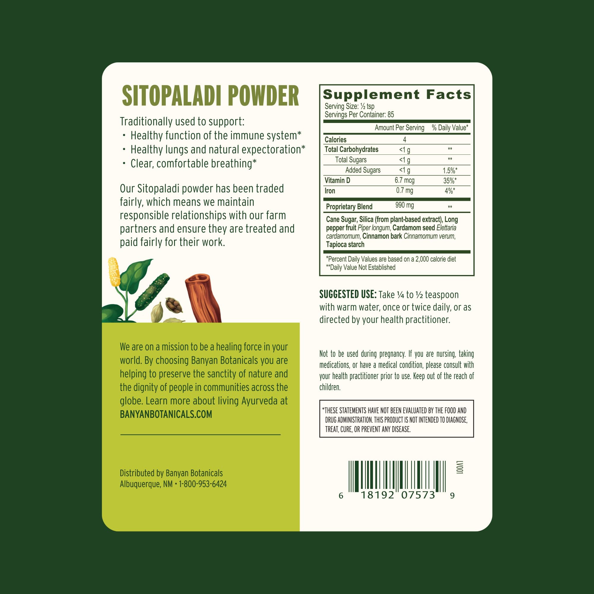 Banyan Botanicals Sitopaladi Churna packaging side view