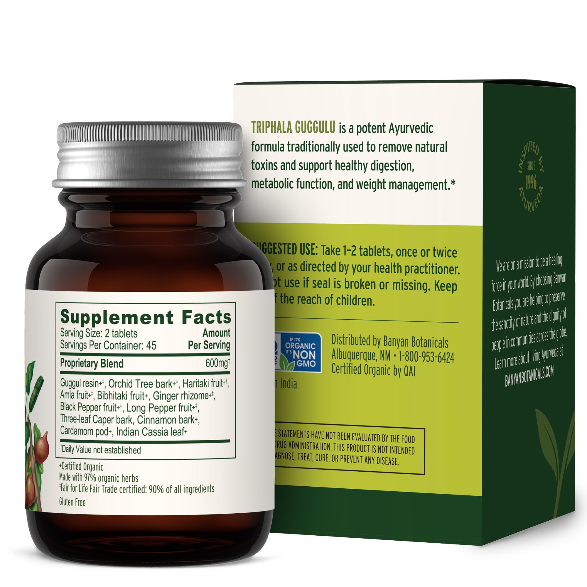 Banyan Botanicals Triphala Guggulu bottle with tablets