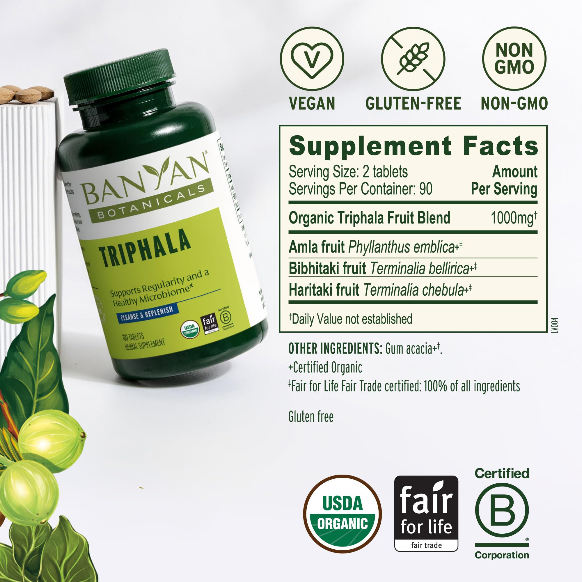 Banyan Botanicals Triphala Tablets 500mg side view