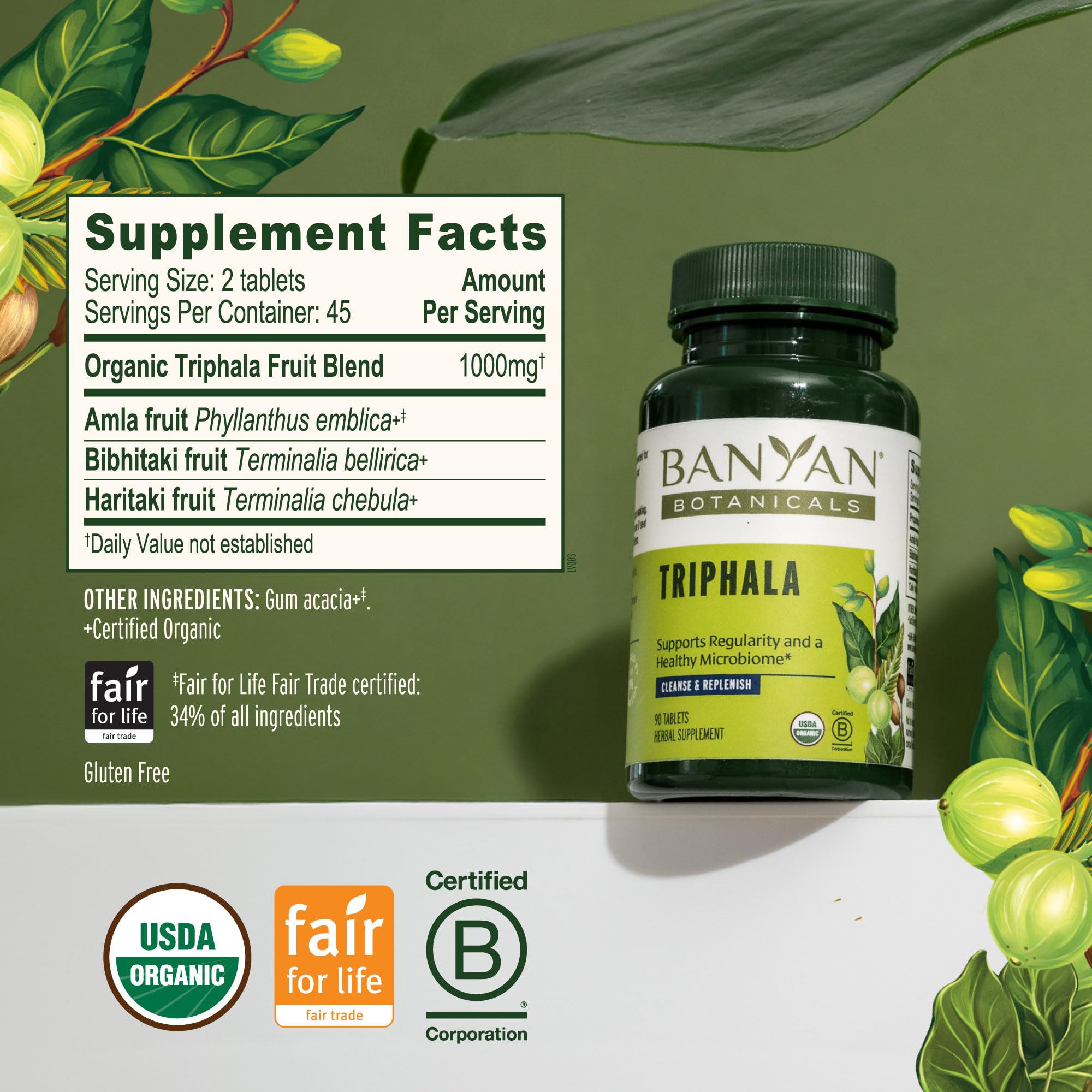Banyan Botanicals Triphala Tablets close-up of tablet