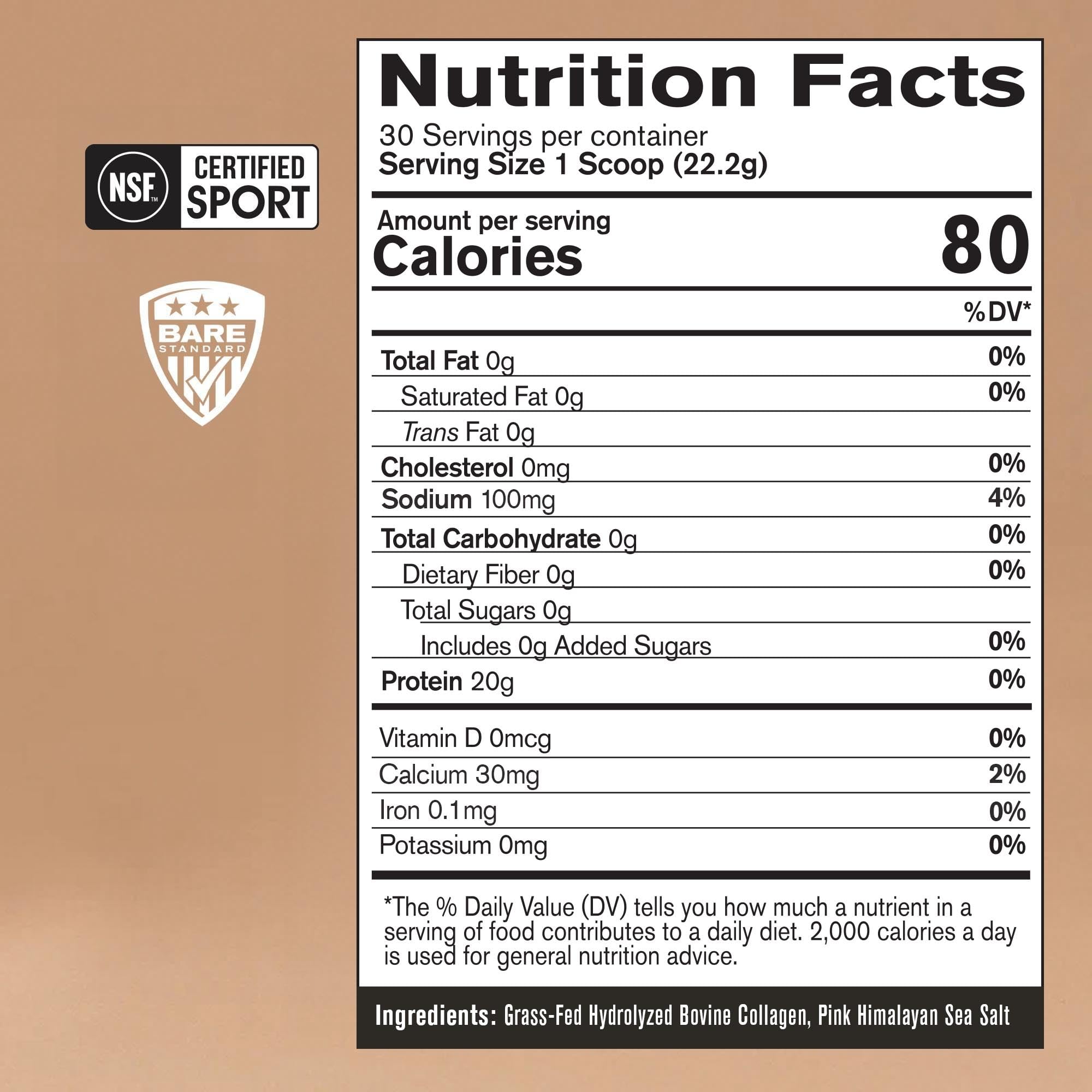 BARE PERFORMANCE NUTRITION Collagen Protein unflavoured powder scoop
