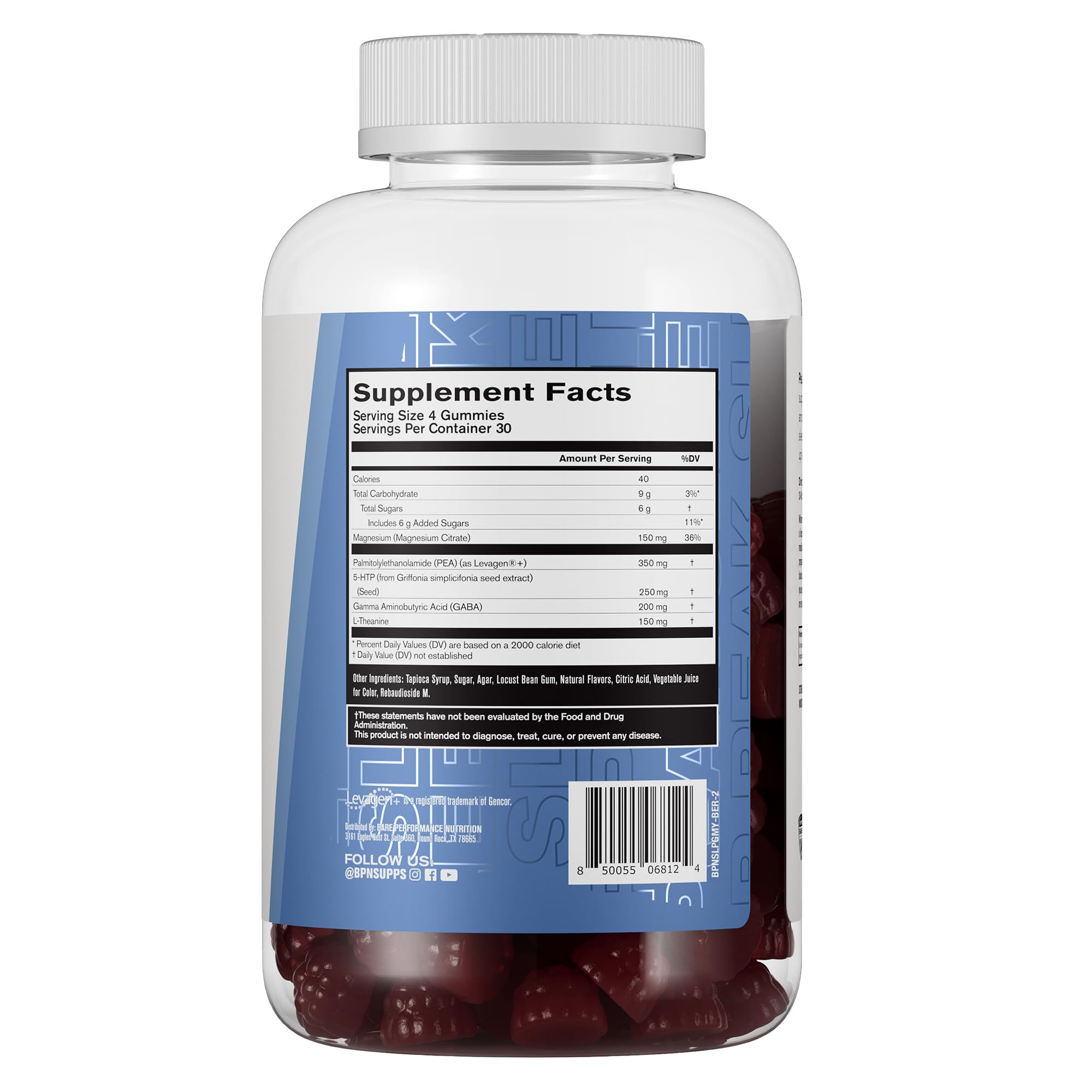 BARE PERFORMANCE NUTRITION Peak Sleep Gummies nutritional information