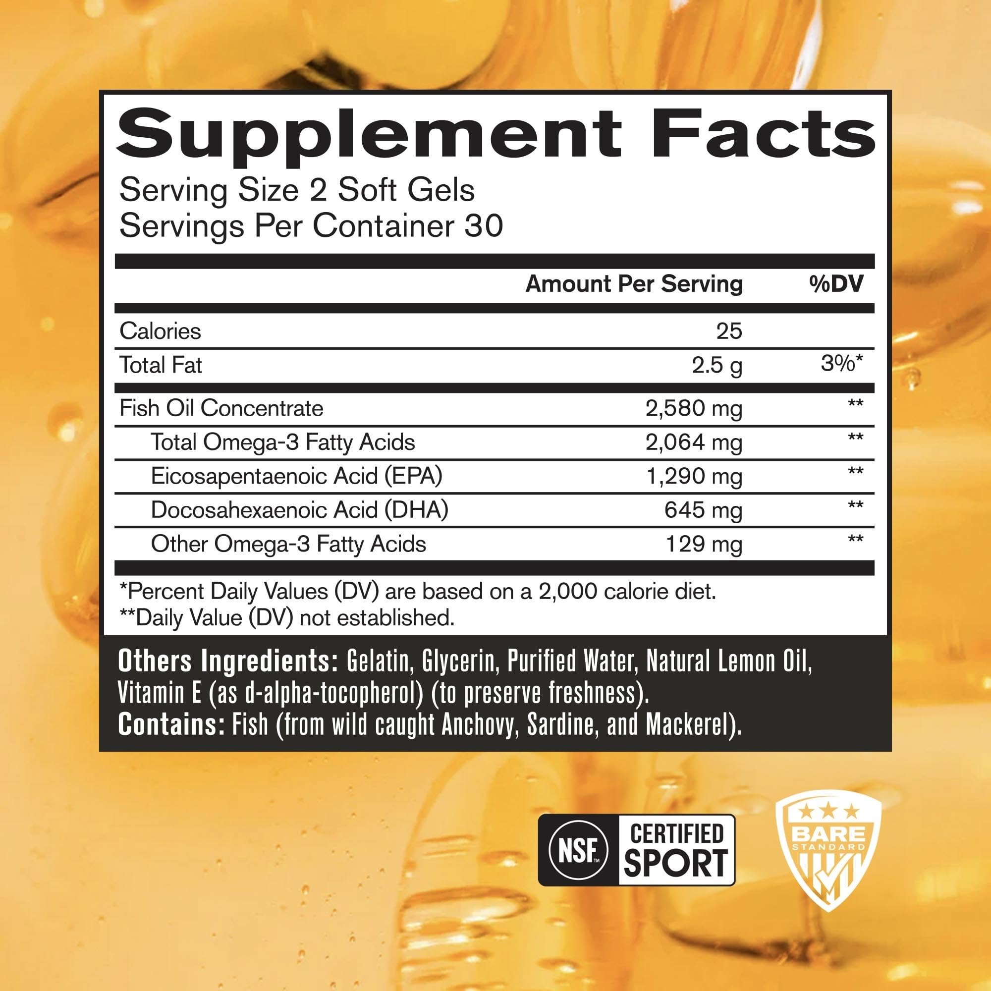 BARE PERFORMANCE NUTRITION Strong Omega Fish Oil Soft Gel side view