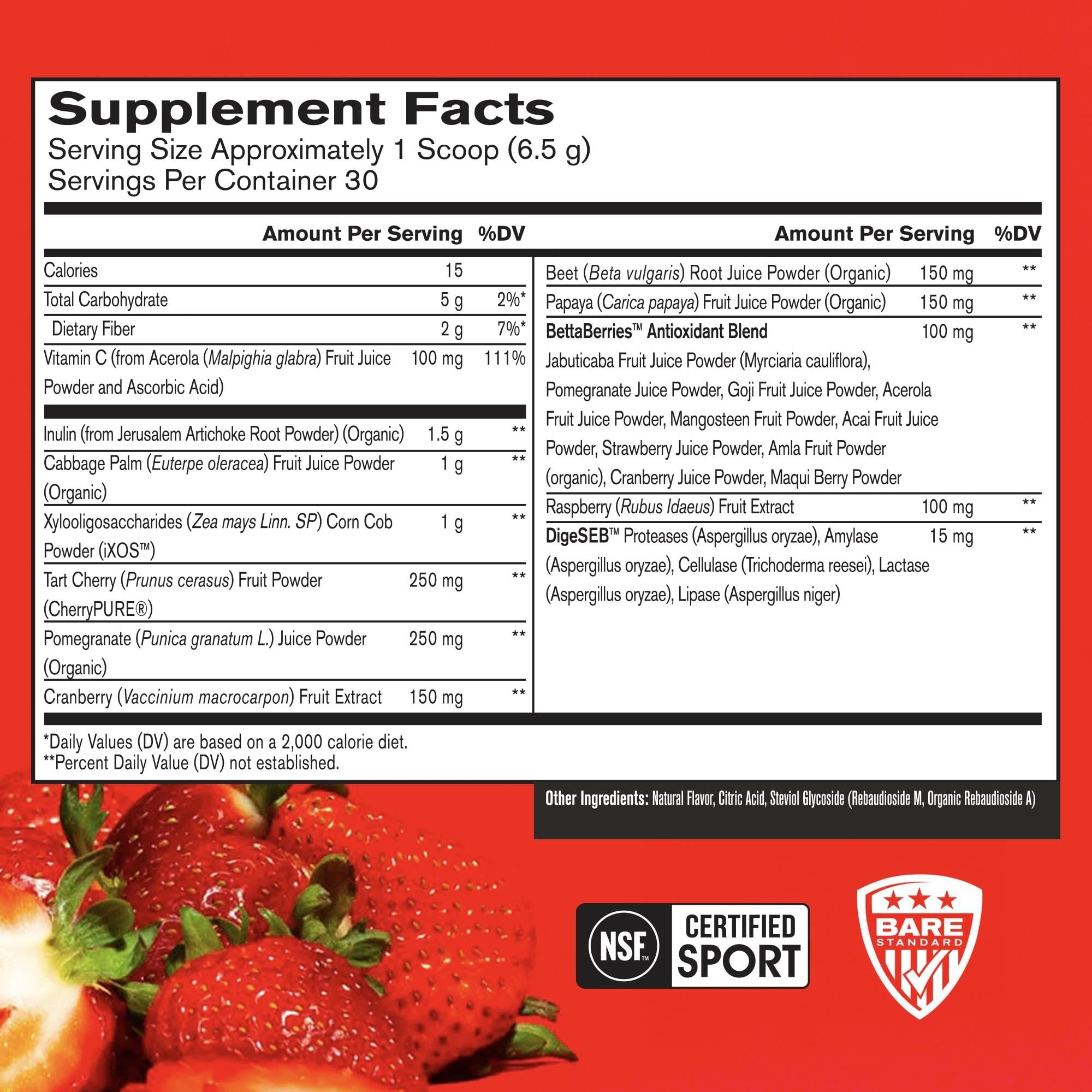BARE PERFORMANCE NUTRITION STRONG REDS Superfood Powder packaging