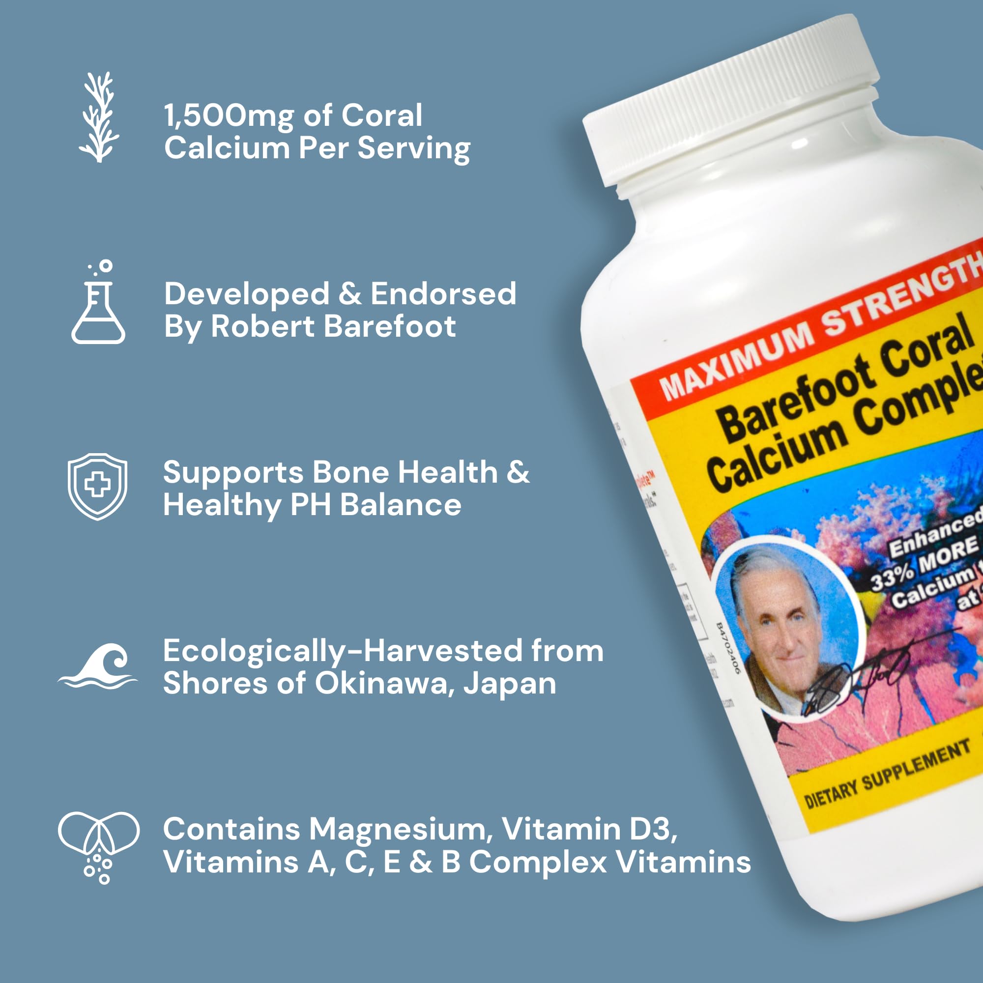 Barefoot Coral Calcium Complete 1500mg on a wooden table