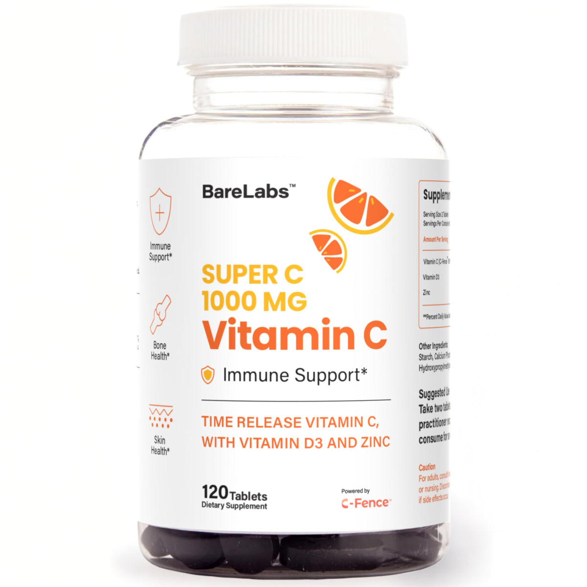 BareLabs Super C 1000mg Vitamin C capsules front view