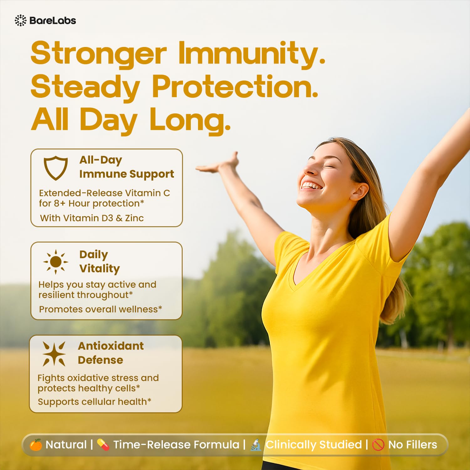 BareLabs Super C 1000mg Vitamin C capsules side view