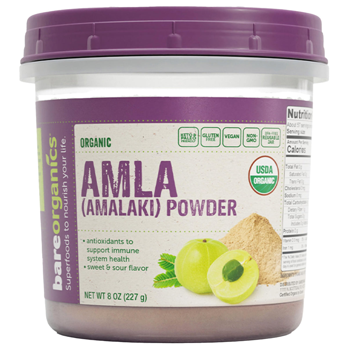 BareOrganics Amla Powder 8 Oz jar front view