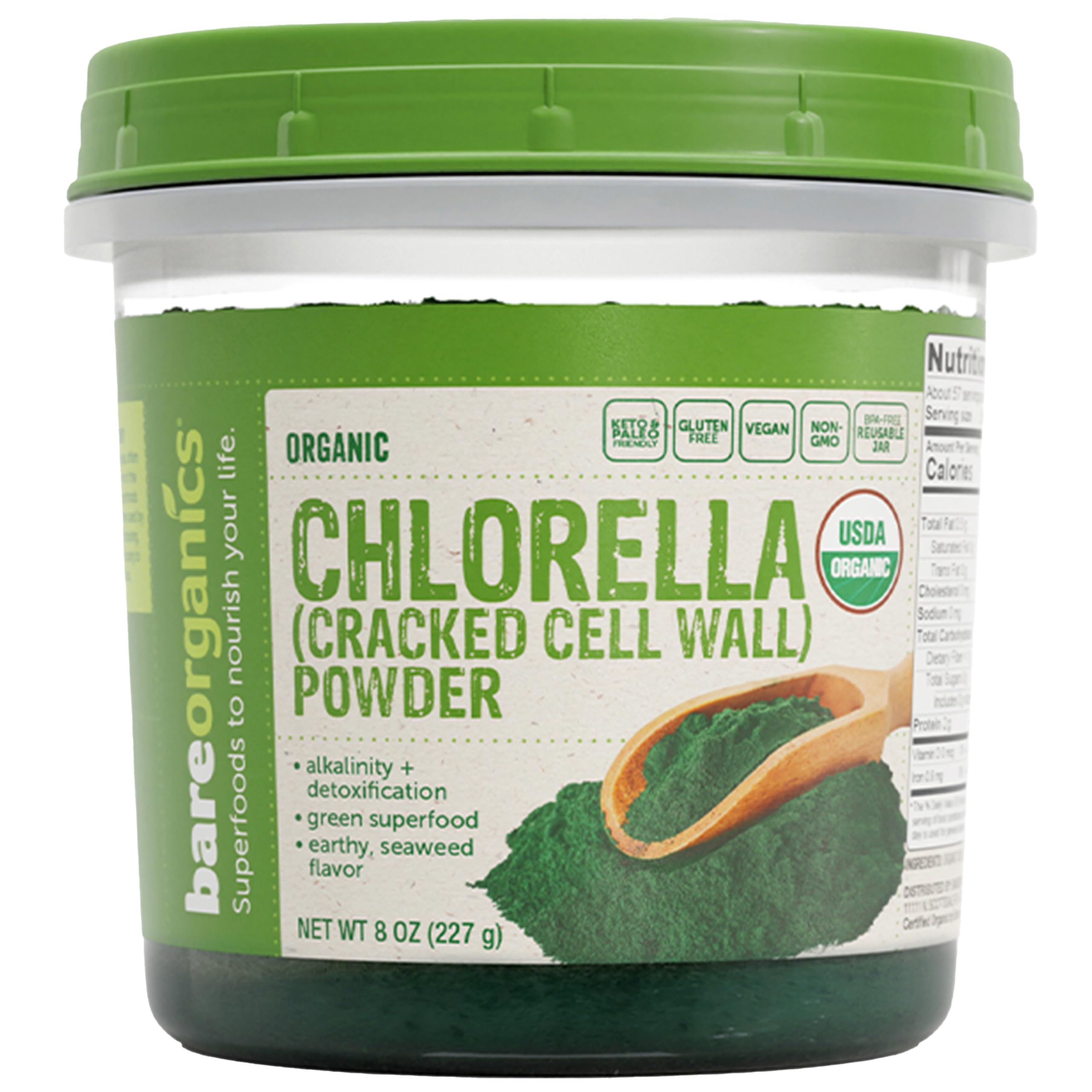 BareOrganics Chlorella Powder 254g front view