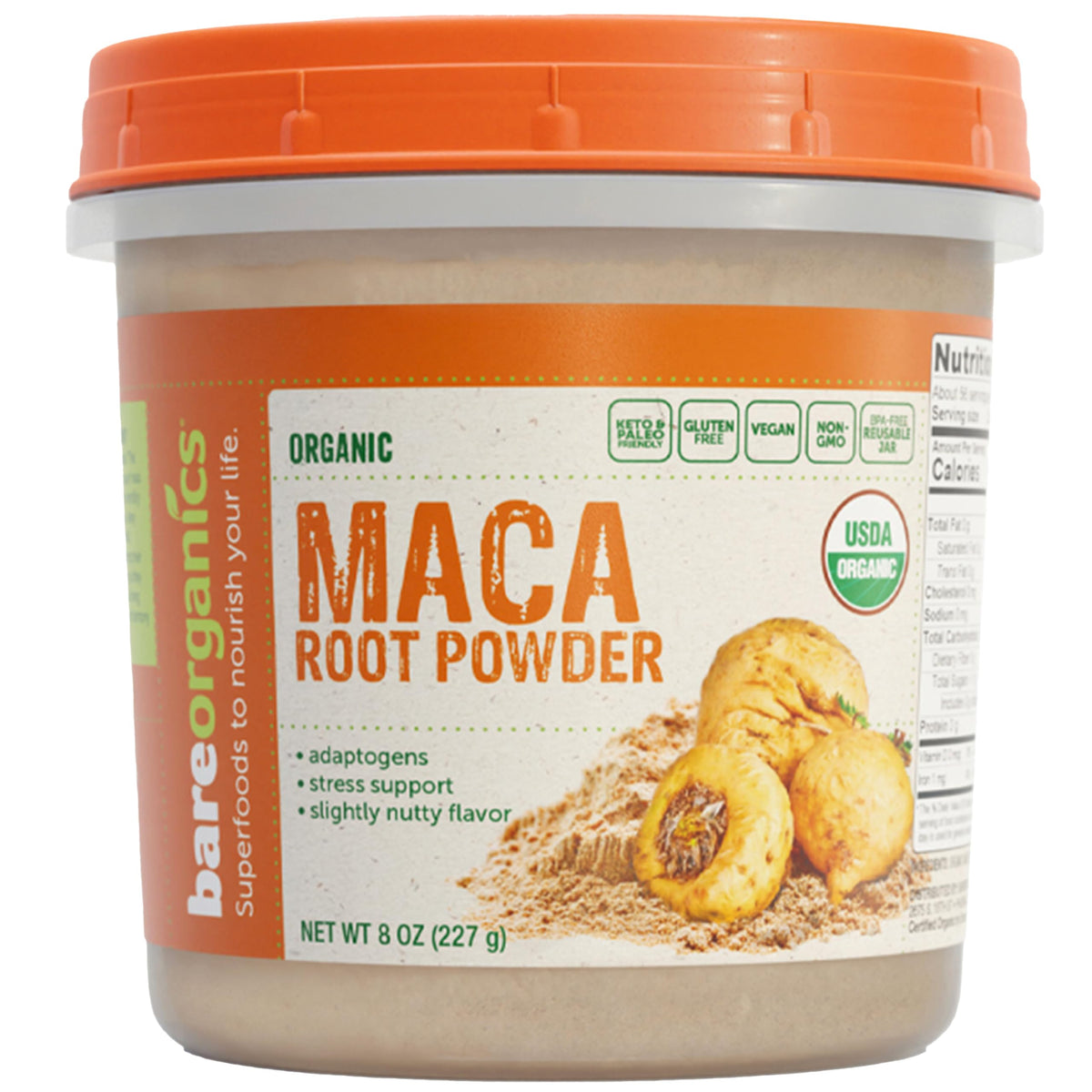 BareOrganics Maca Root Powder 299g front view with packaging