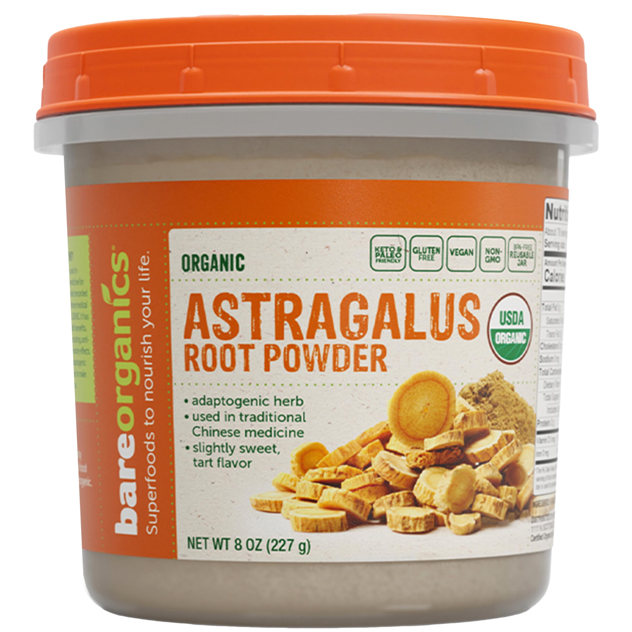 BareOrganics Organic Astragalus Root Powder front view with packaging