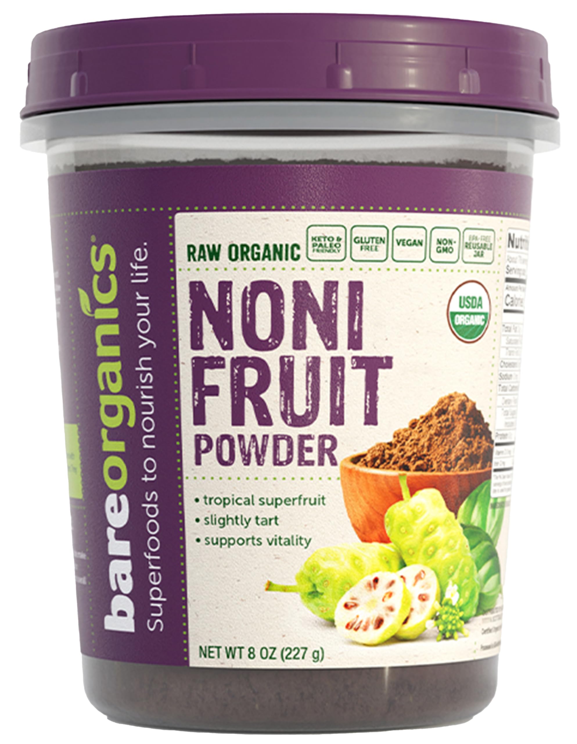 BareOrganics Organic Noni Fruit Powder 227g front view