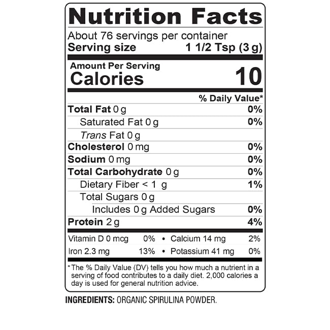 BareOrganics Organic Spirulina Powder 227g jar with lid open