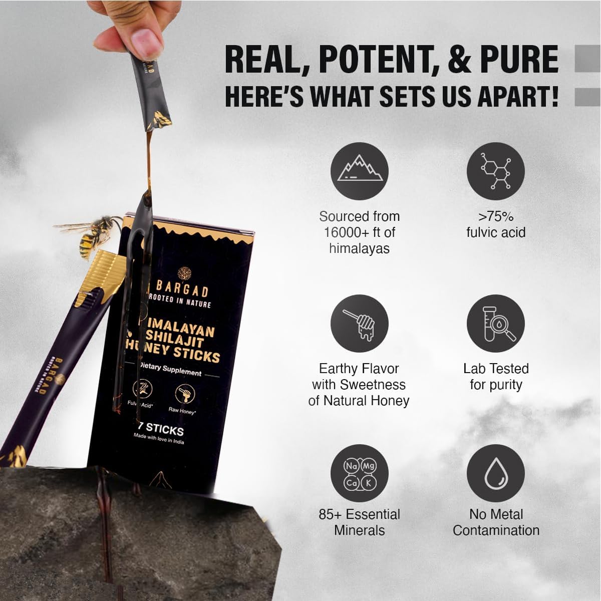 Bargad Shilajit Dark Chocolate Honey Stick with dark chocolate pieces