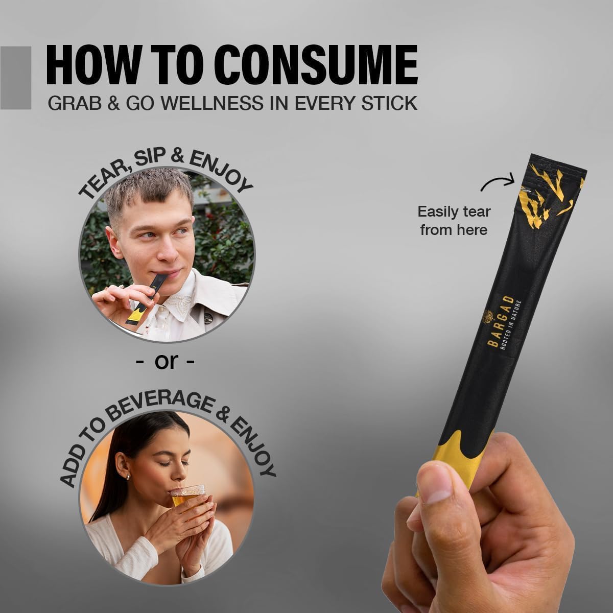 Bargad Shilajit Dark Chocolate Honey Sticks displayed on a kitchen counter