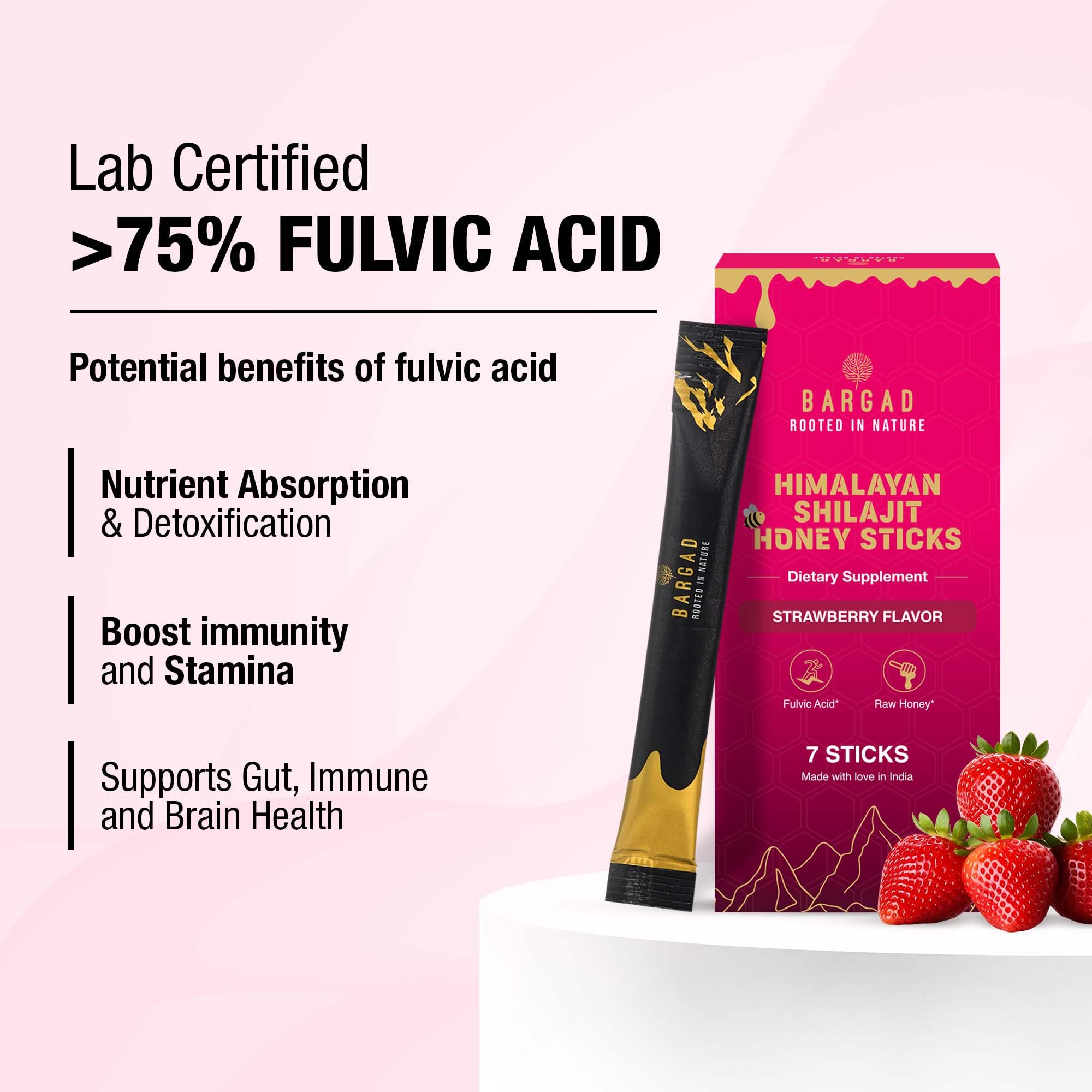 Bargad Shilajit Strawberry Honey Sticks individual stick close-up