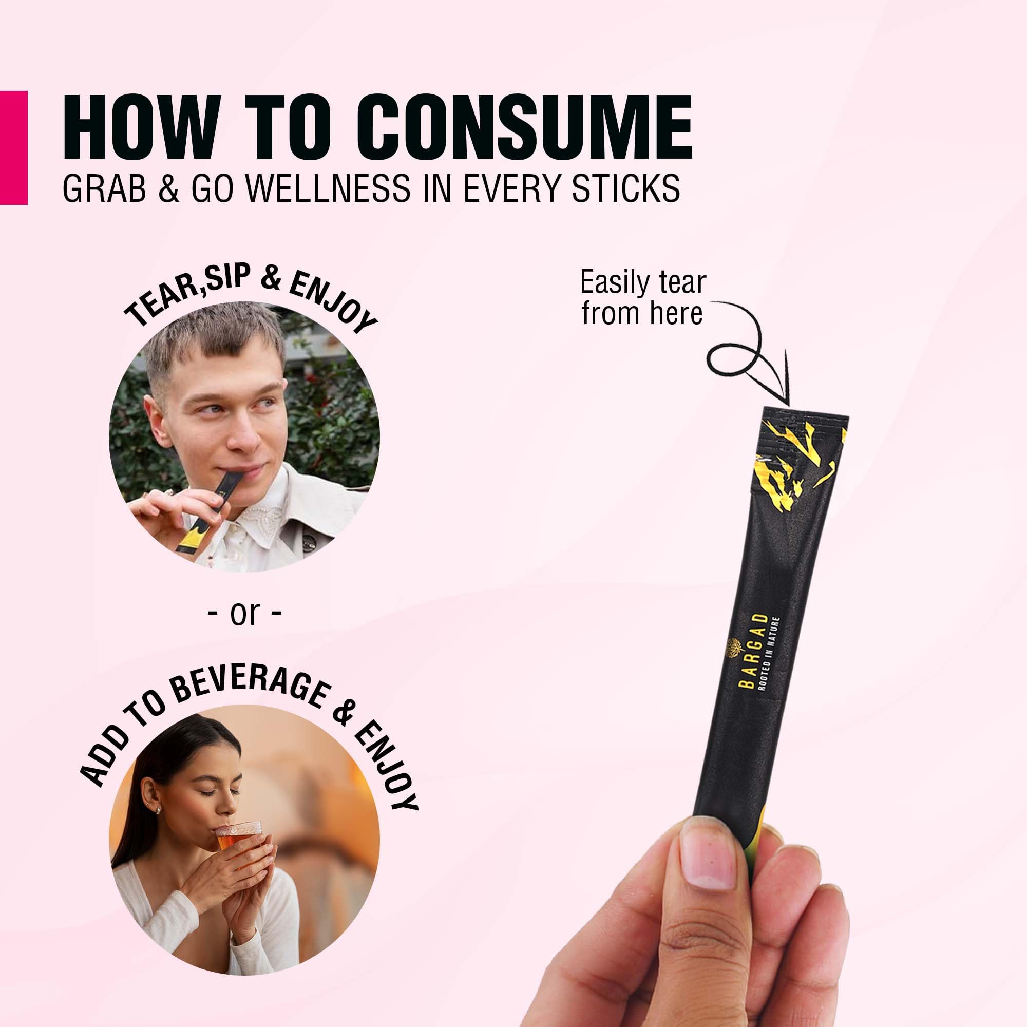 Bargad Shilajit Strawberry Honey Sticks with fresh strawberries