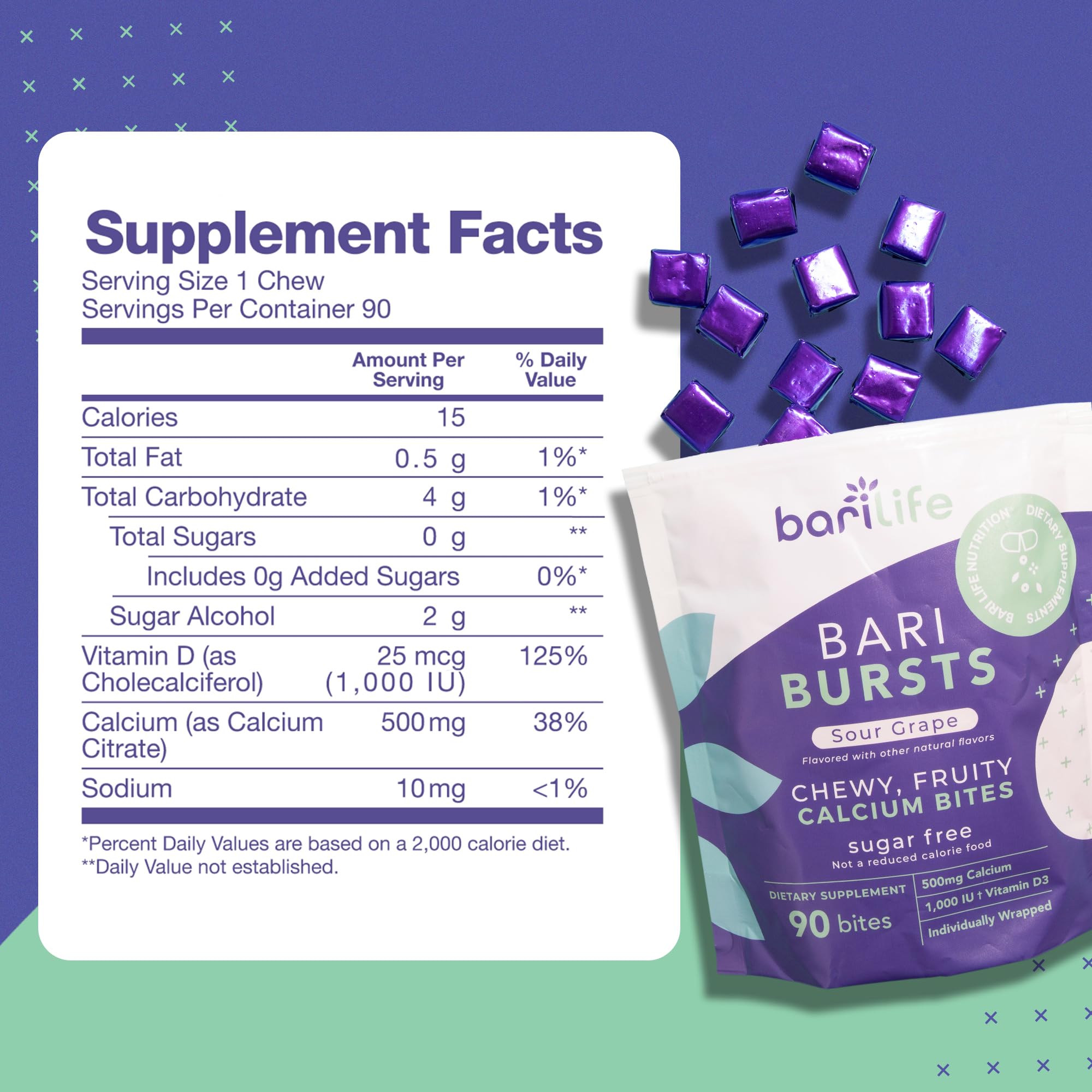 Bari Life Calcium Bites 500mg nutritional information