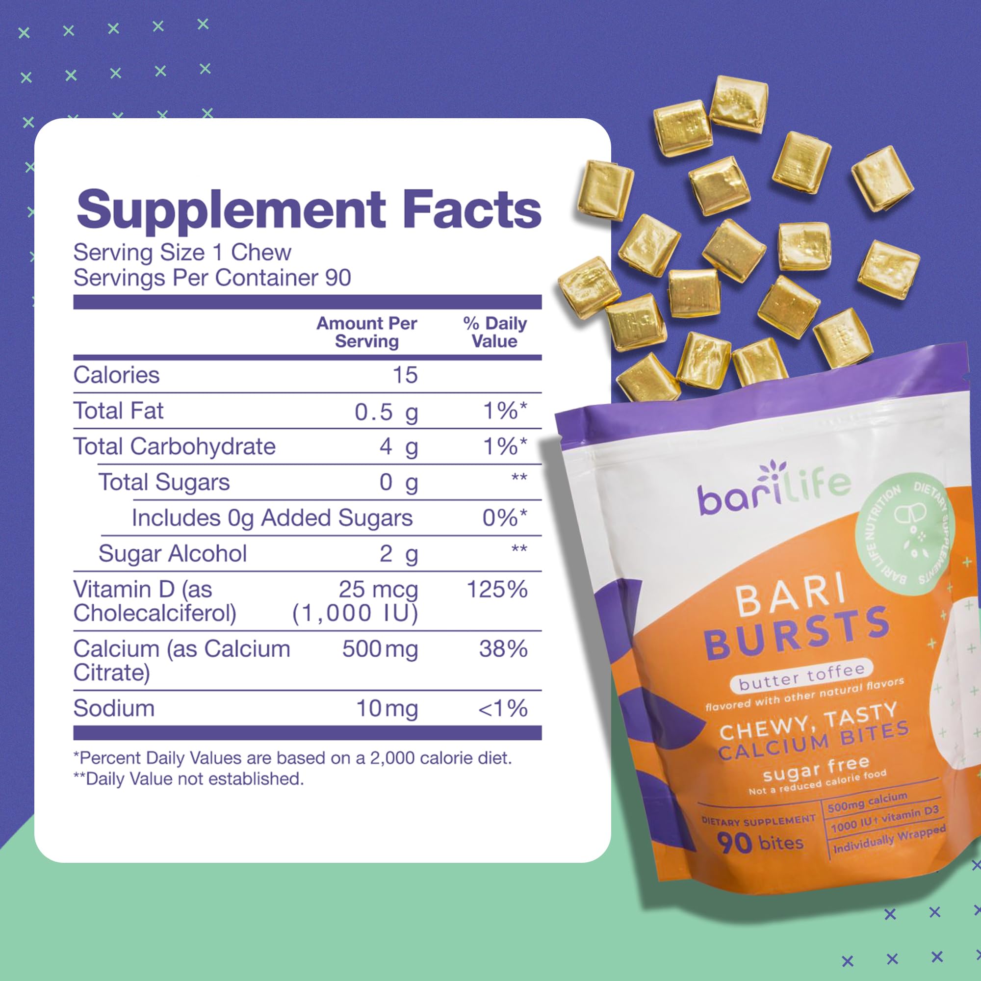 Bari Life Calcium Bites lemon lime flavour close-up