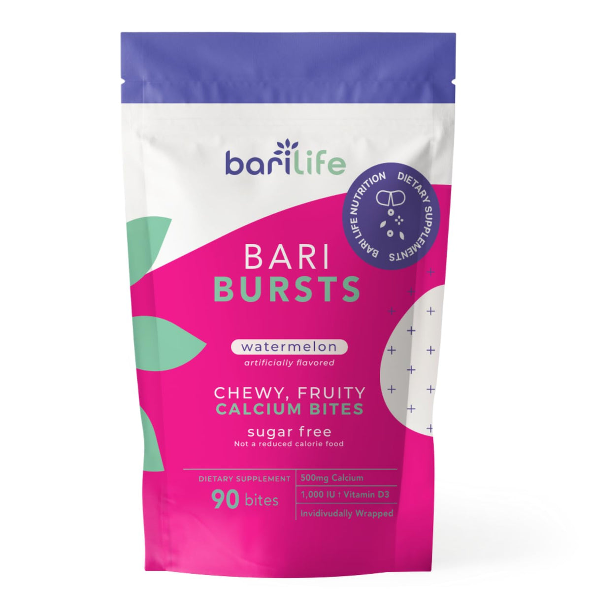 Bari Life Calcium Supplement bottle front view with candy flavour