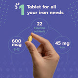 Bari Life Just One Bariatric Multivitamin with Iron capsules in hand