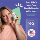 Bari Life Just One Bariatric Multivitamin with Iron capsules on a table