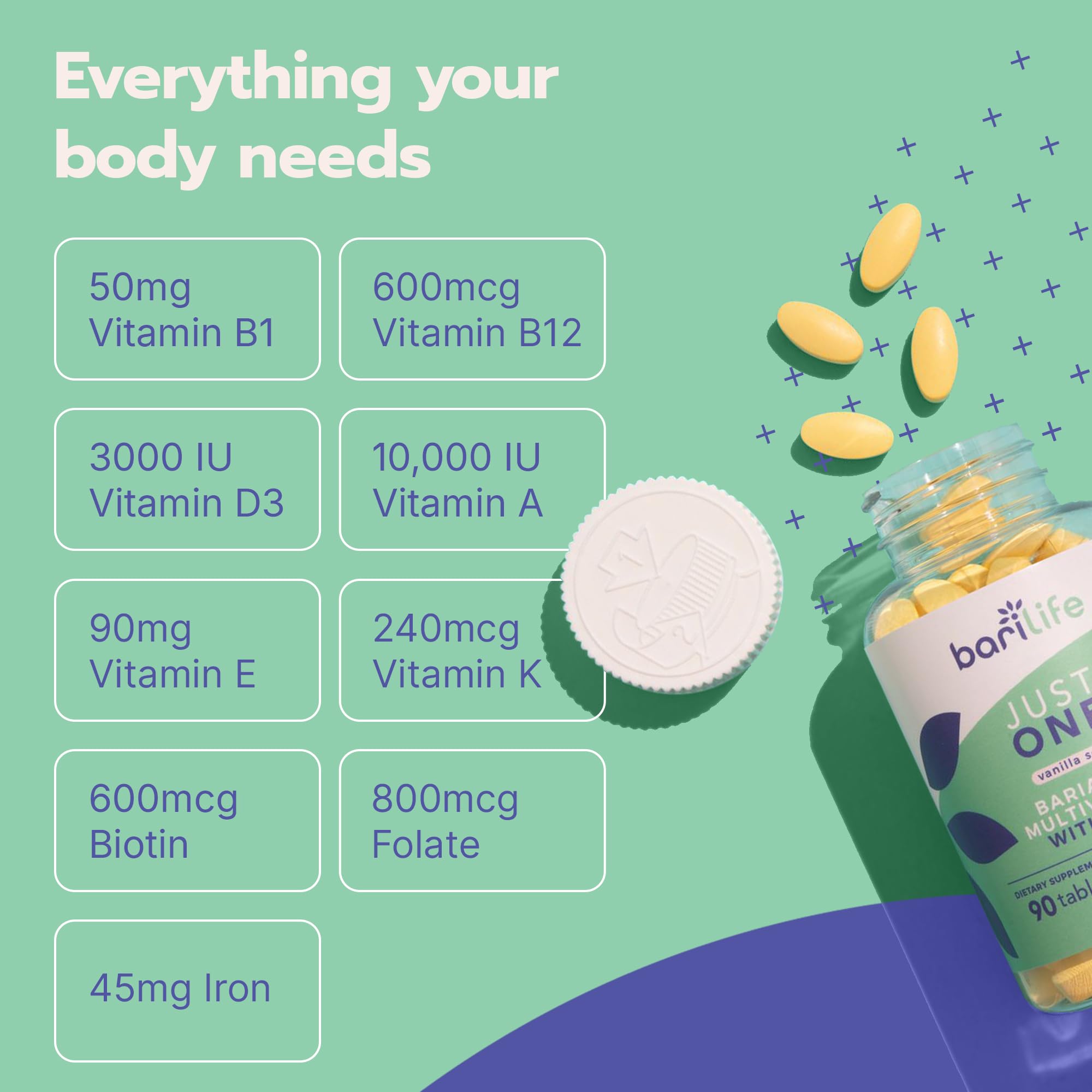Bari Life Just One Bariatric Multivitamin with Iron ingredients list