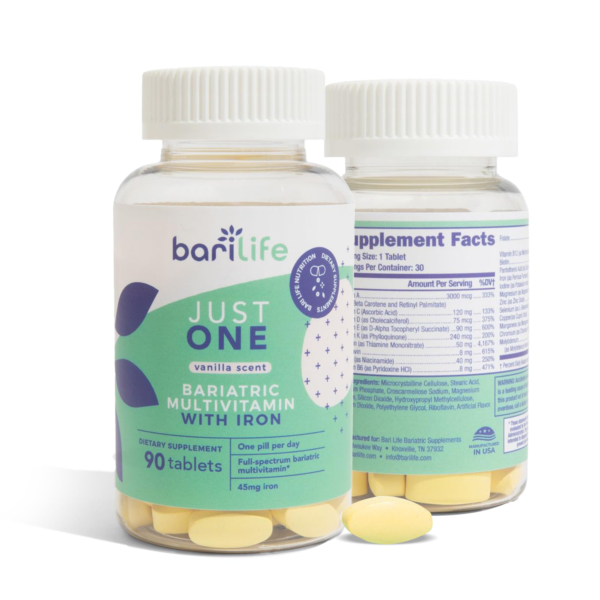 Bari Life Just One Once Daily Bariatric Multivitamin with Iron side view