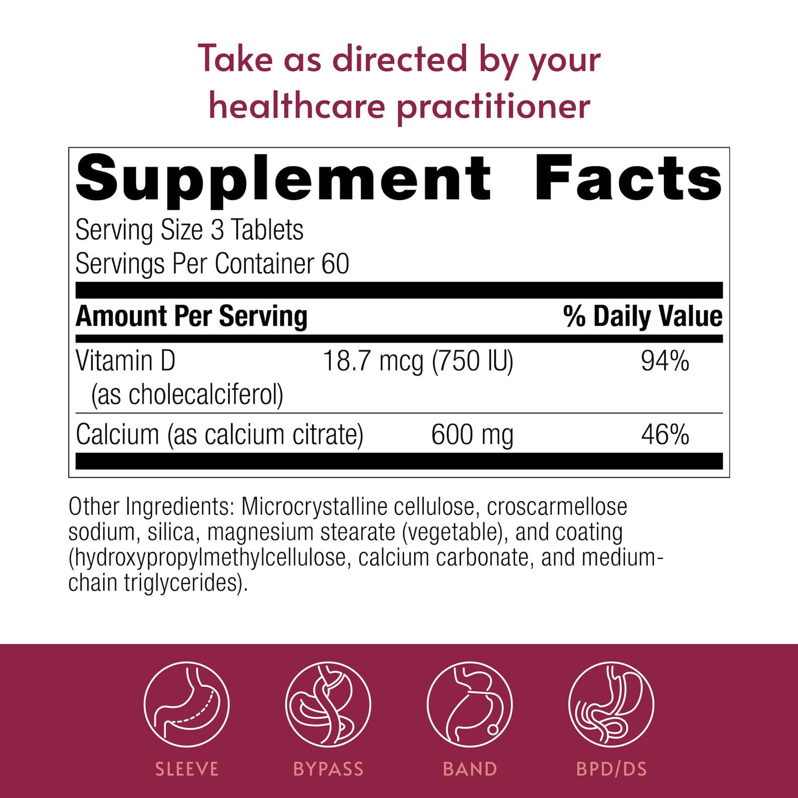 Bariatric Advantage Calcium Citrate 600mg with Vitamin D3 packaging