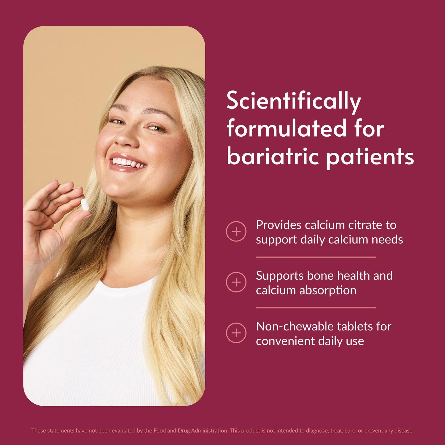 Bariatric Advantage Calcium Citrate 600mg with Vitamin D3 side view