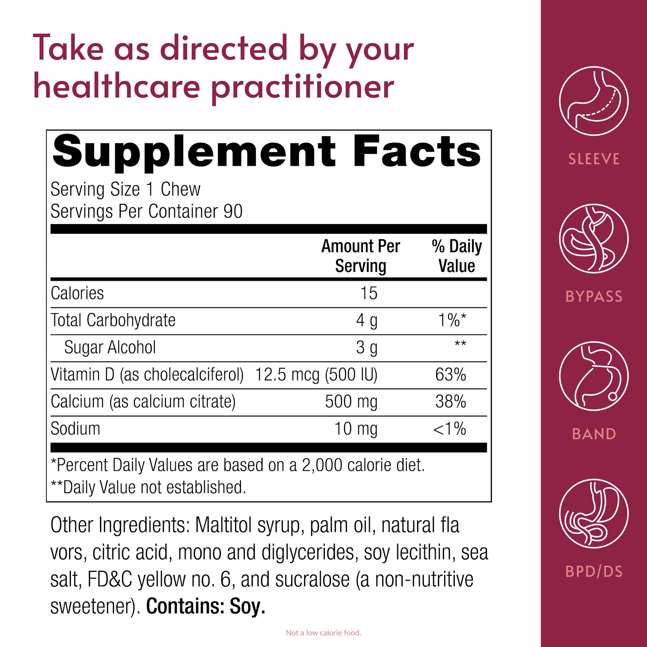 Bariatric Advantage Calcium Citrate Chewy Bites on a wooden table