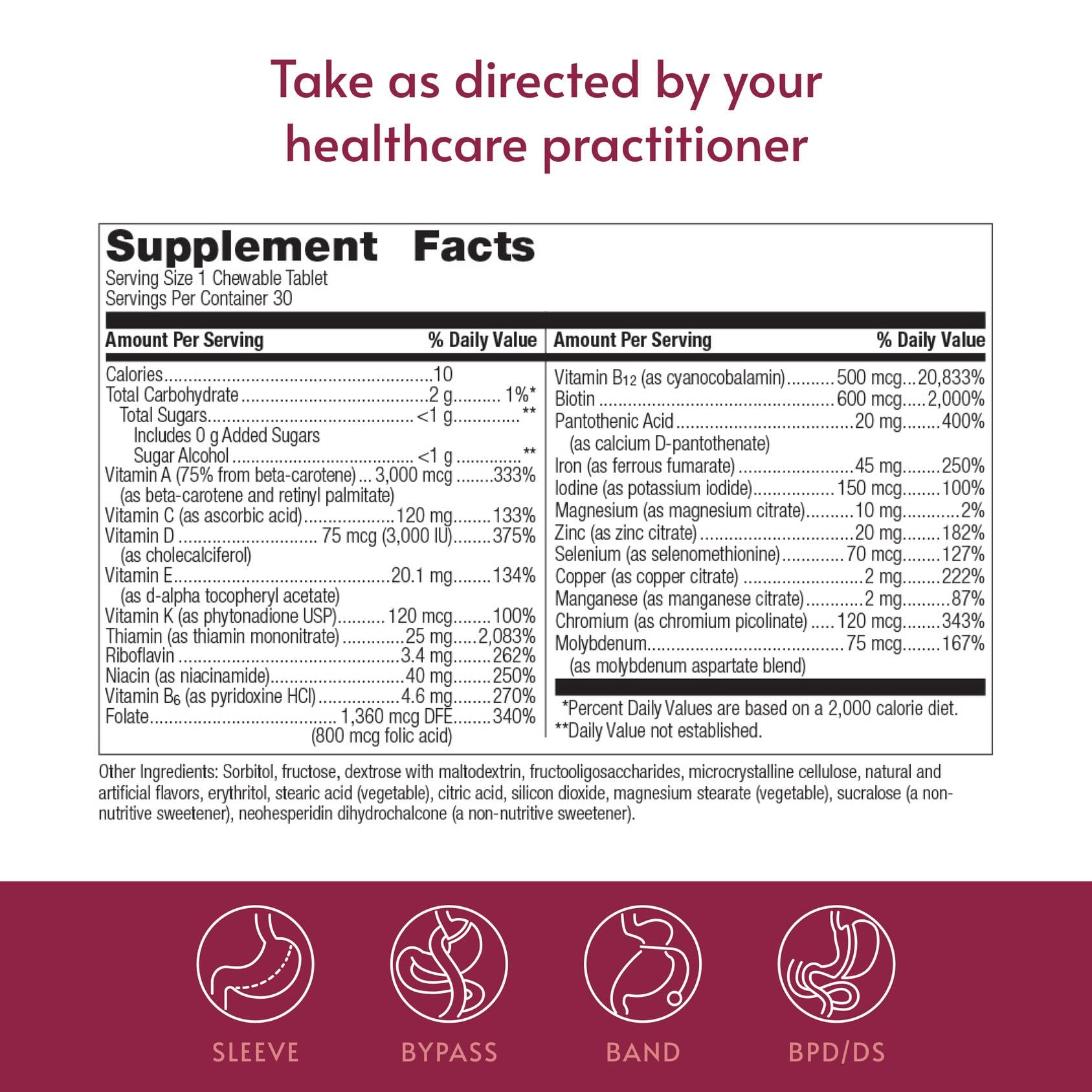 Bariatric Advantage Chewable Multivitamin with Iron tablet close-up