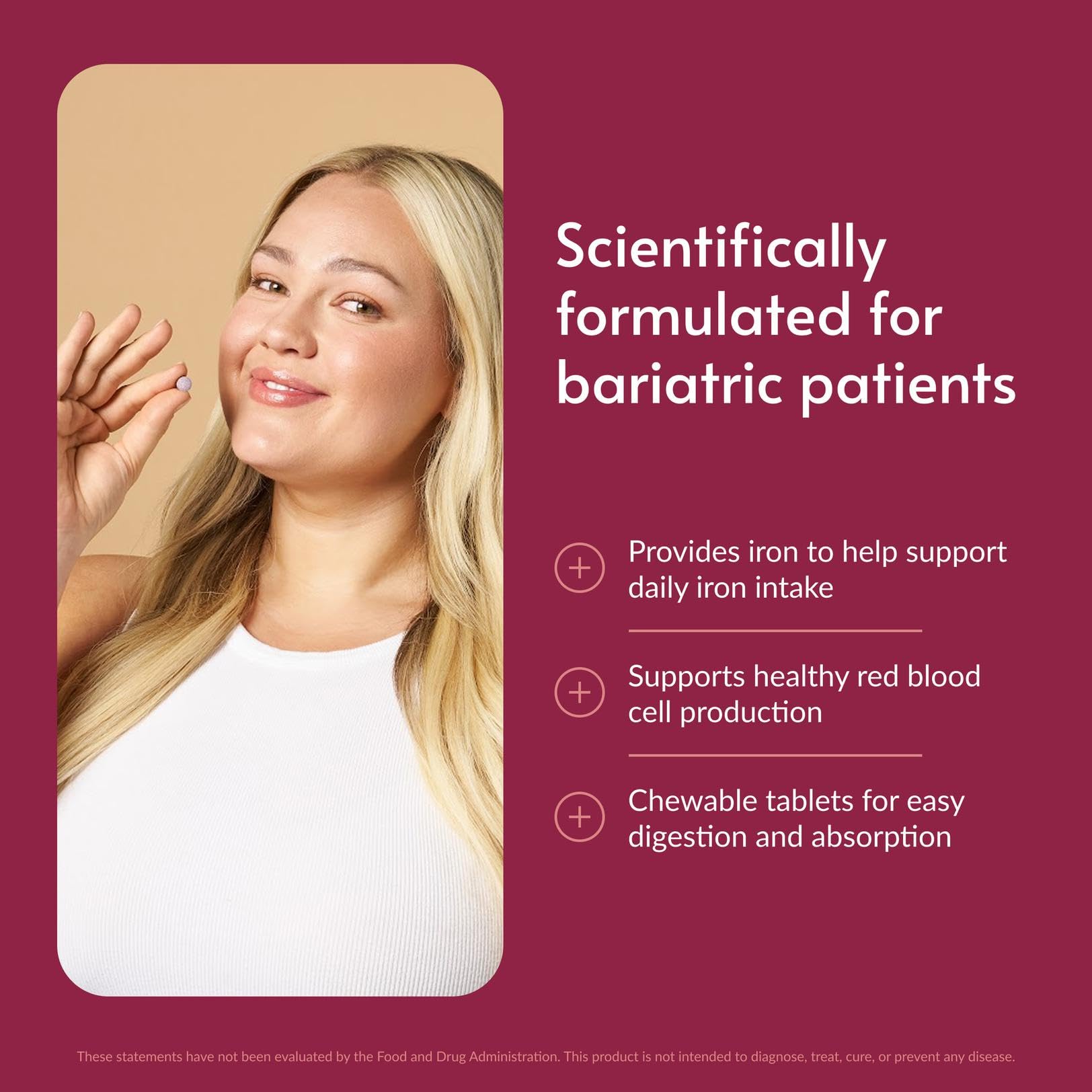 Bariatric Advantage Iron Supplement chewable tablet close-up
