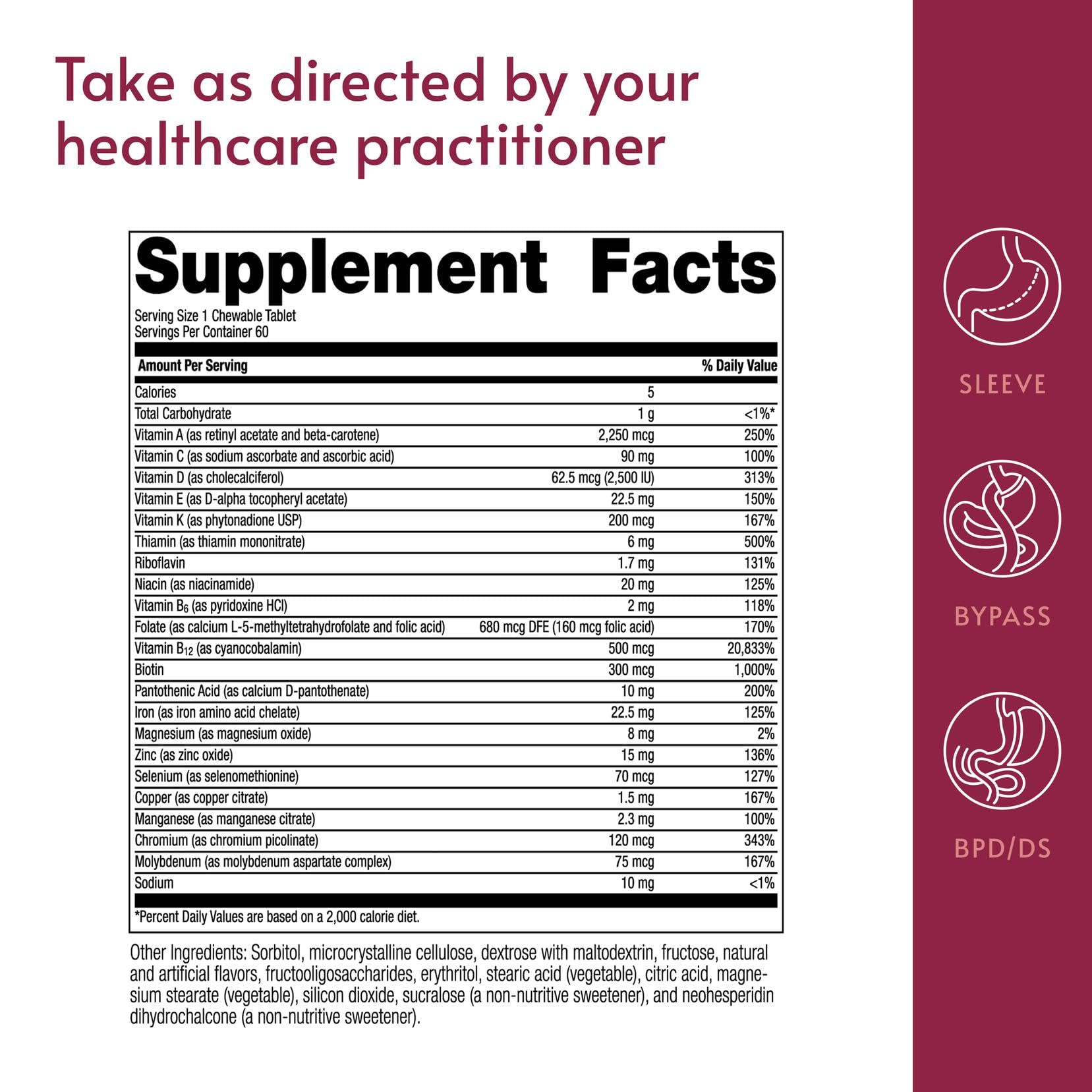 Bariatric Advantage Multivitamin ADEK chewable supplement nutritional information
