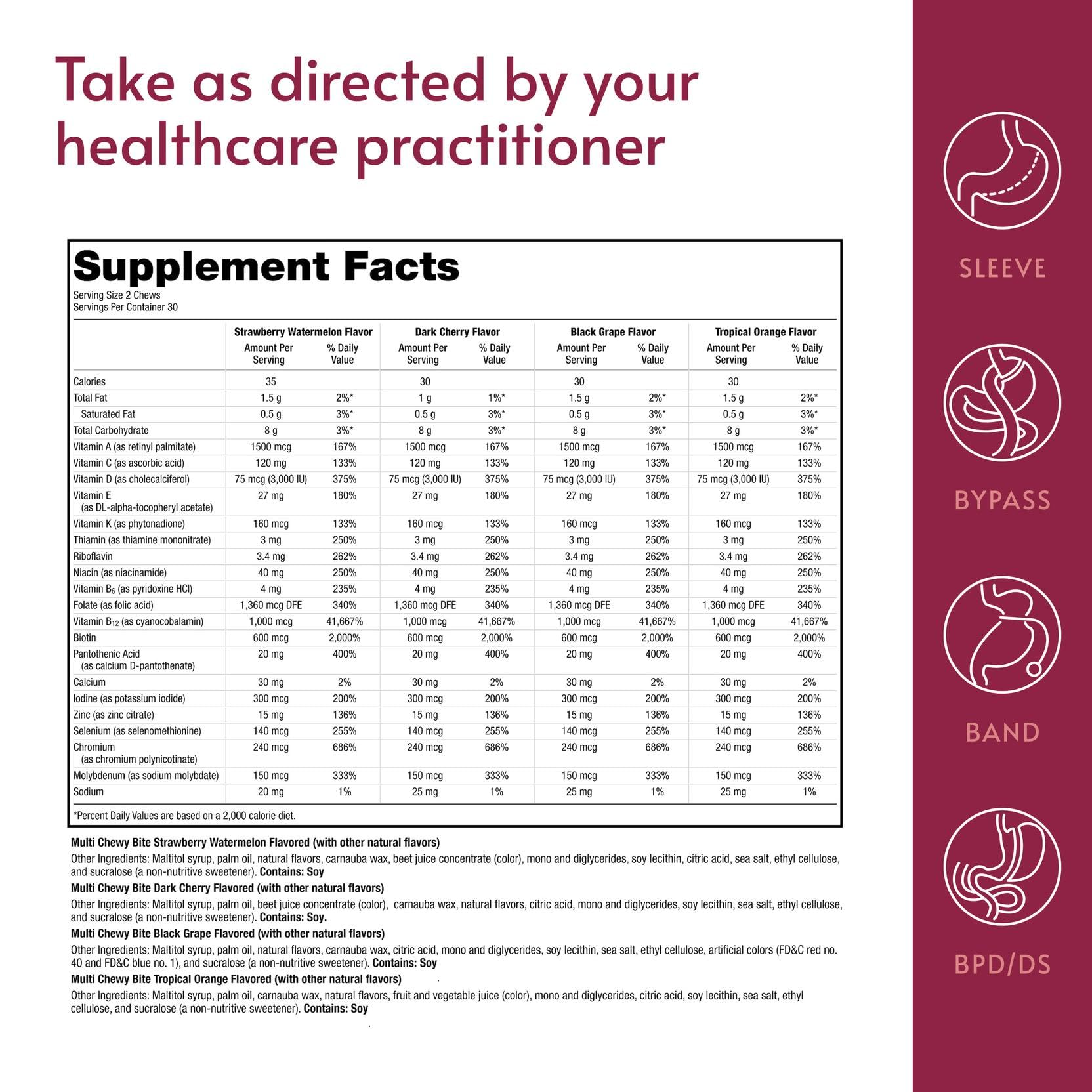 Bariatric Advantage Multivitamin Chew Bites nutritional information