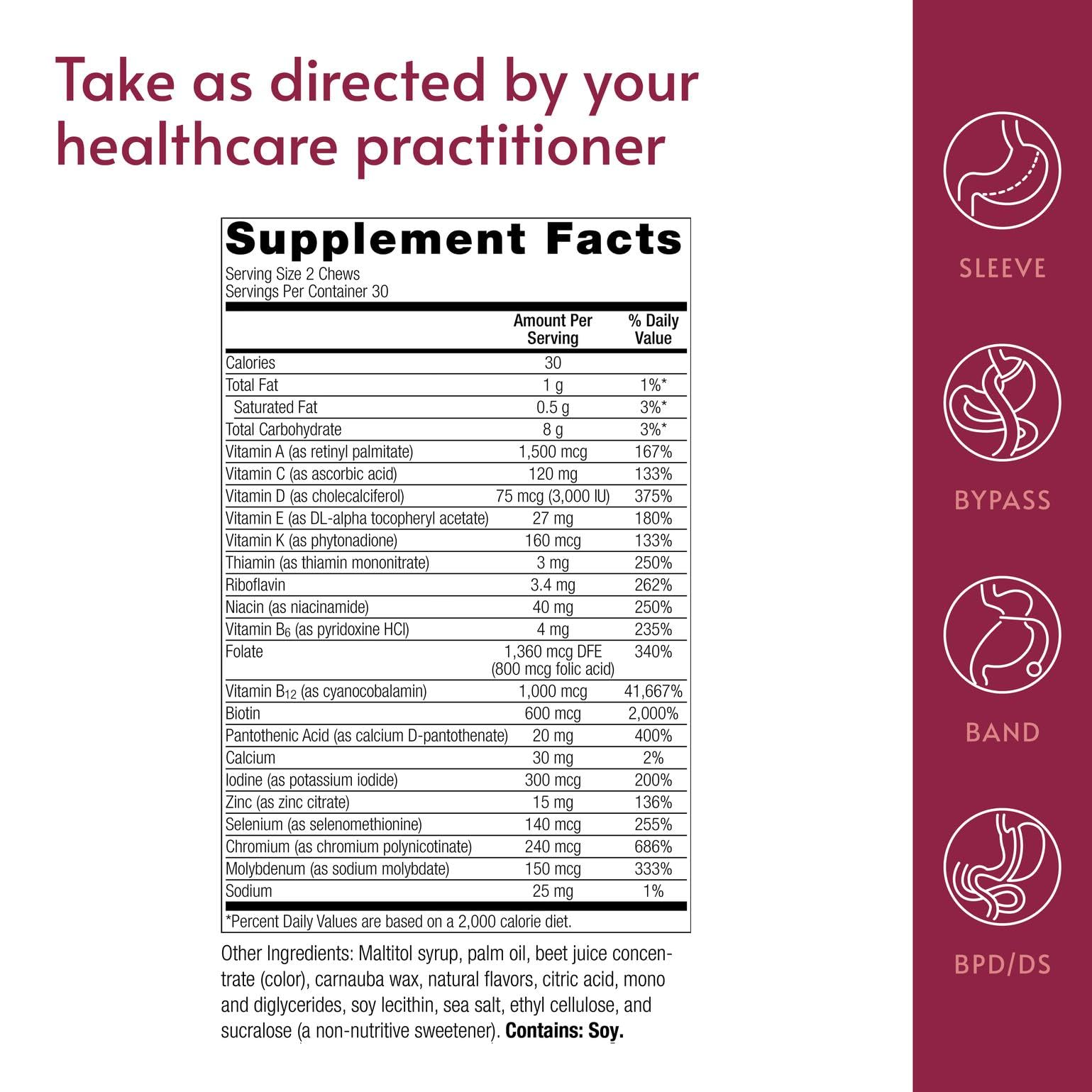 Bariatric Advantage Multivitamin Chew Bites nutritional information