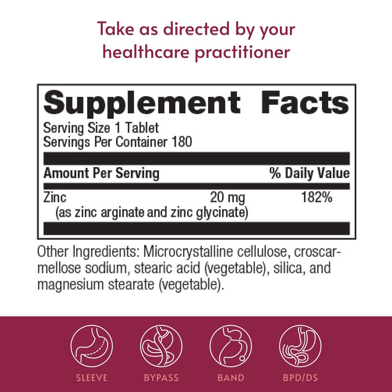 Bariatric Advantage Zinc Chelate Tablets 20mg ingredients list
