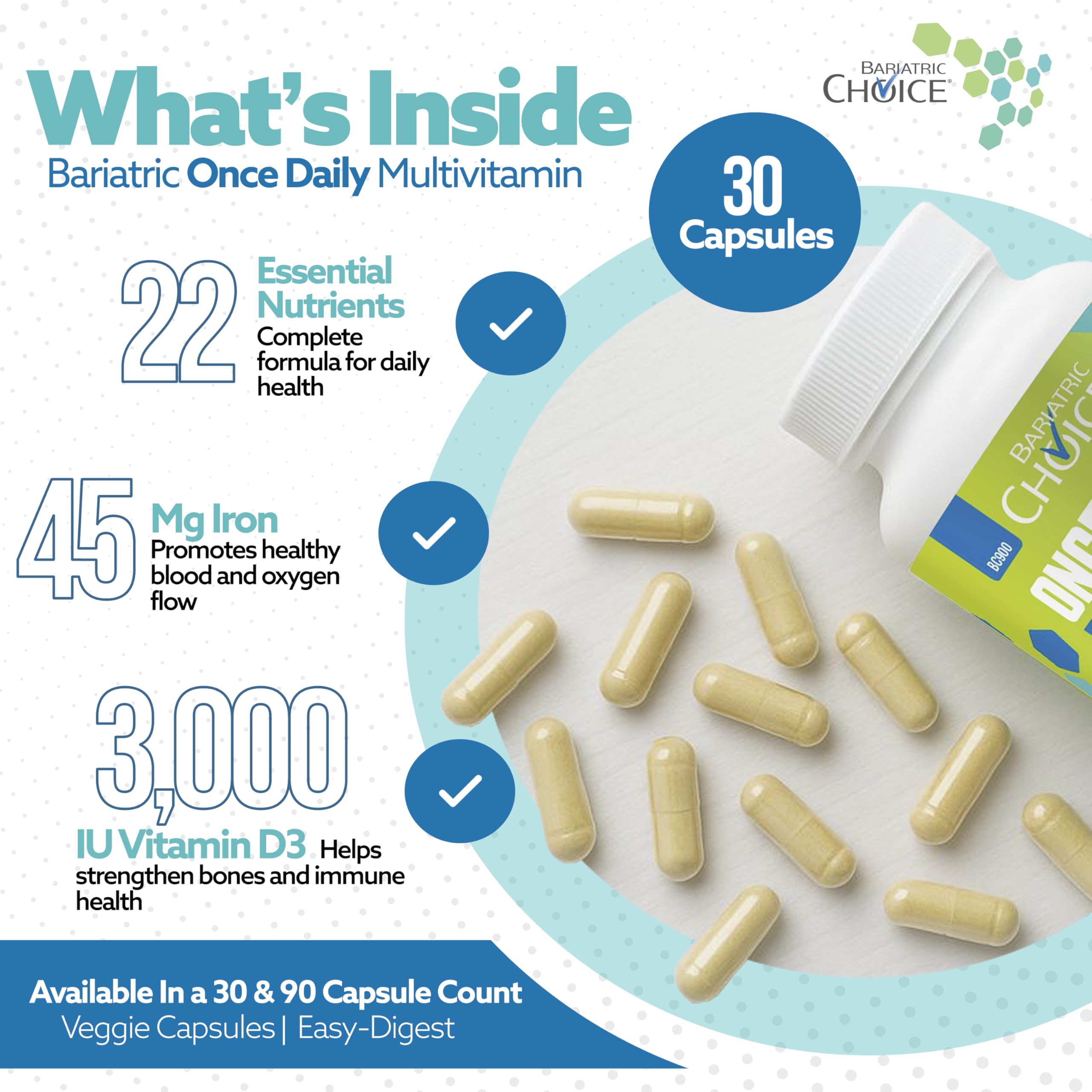 Bariatric Choice multivitamin capsule side view