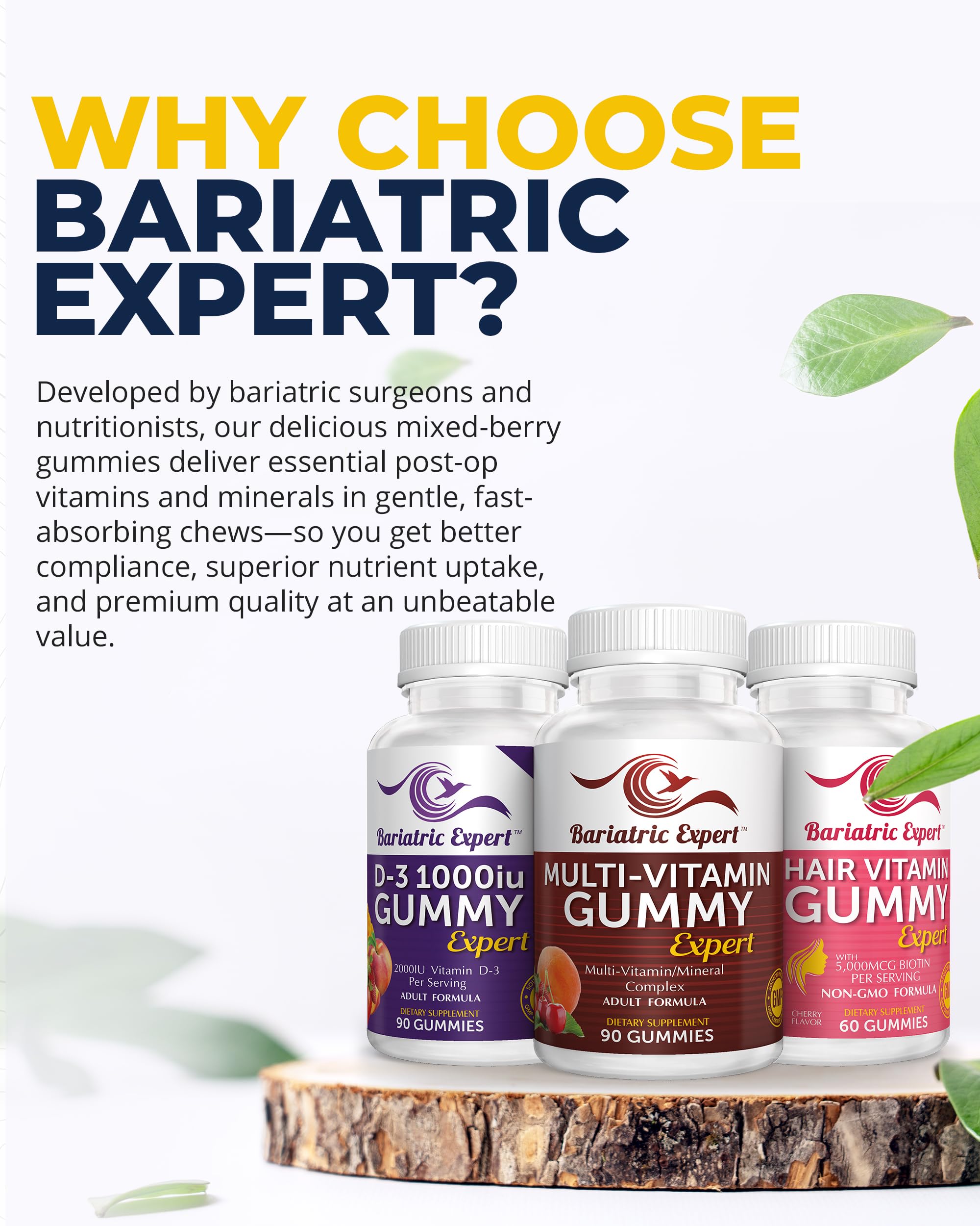 Bariatric Food Expert Gummy Multivitamin on a wooden table