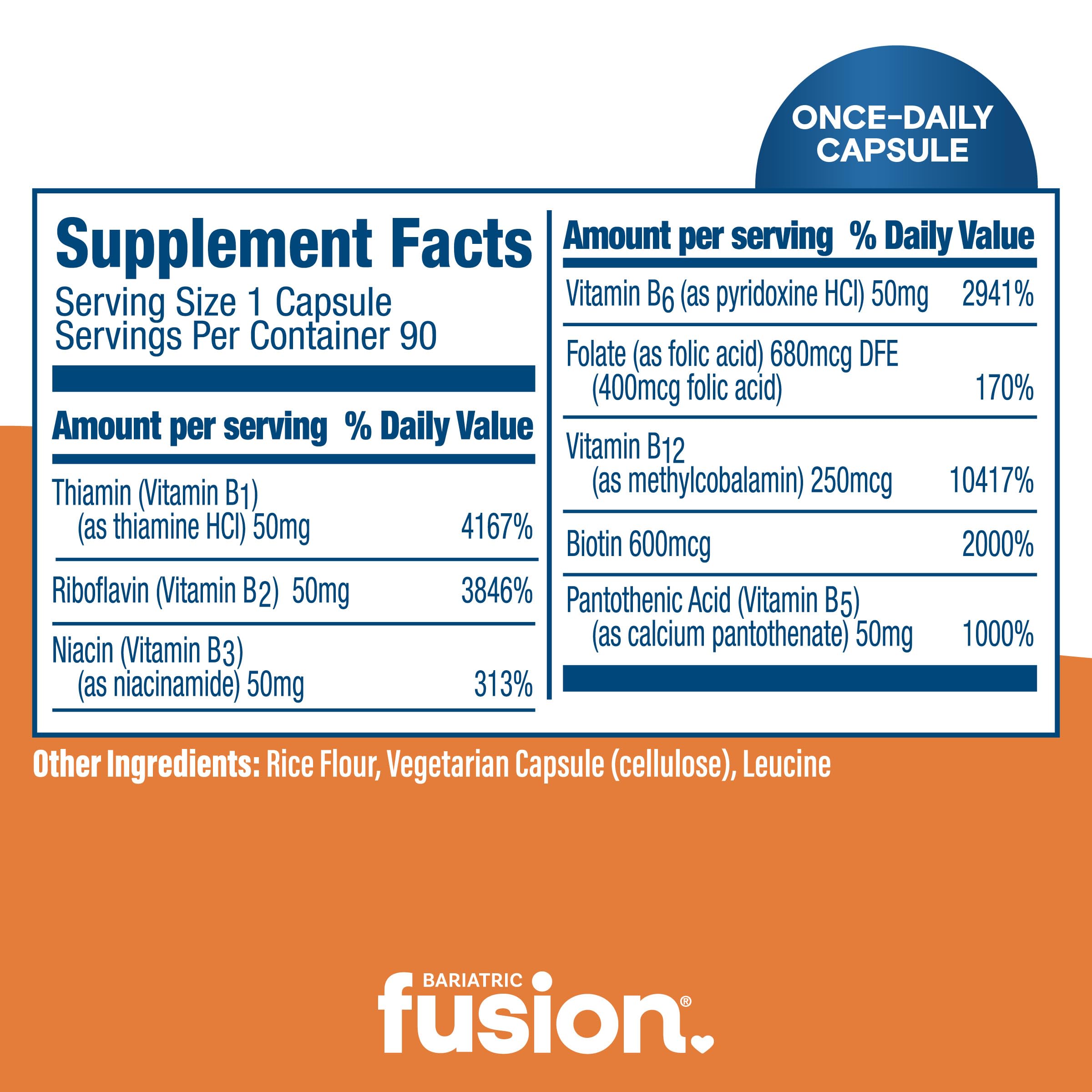 Bariatric Fusion B-Complex Vitamin back of bottle with ingredients