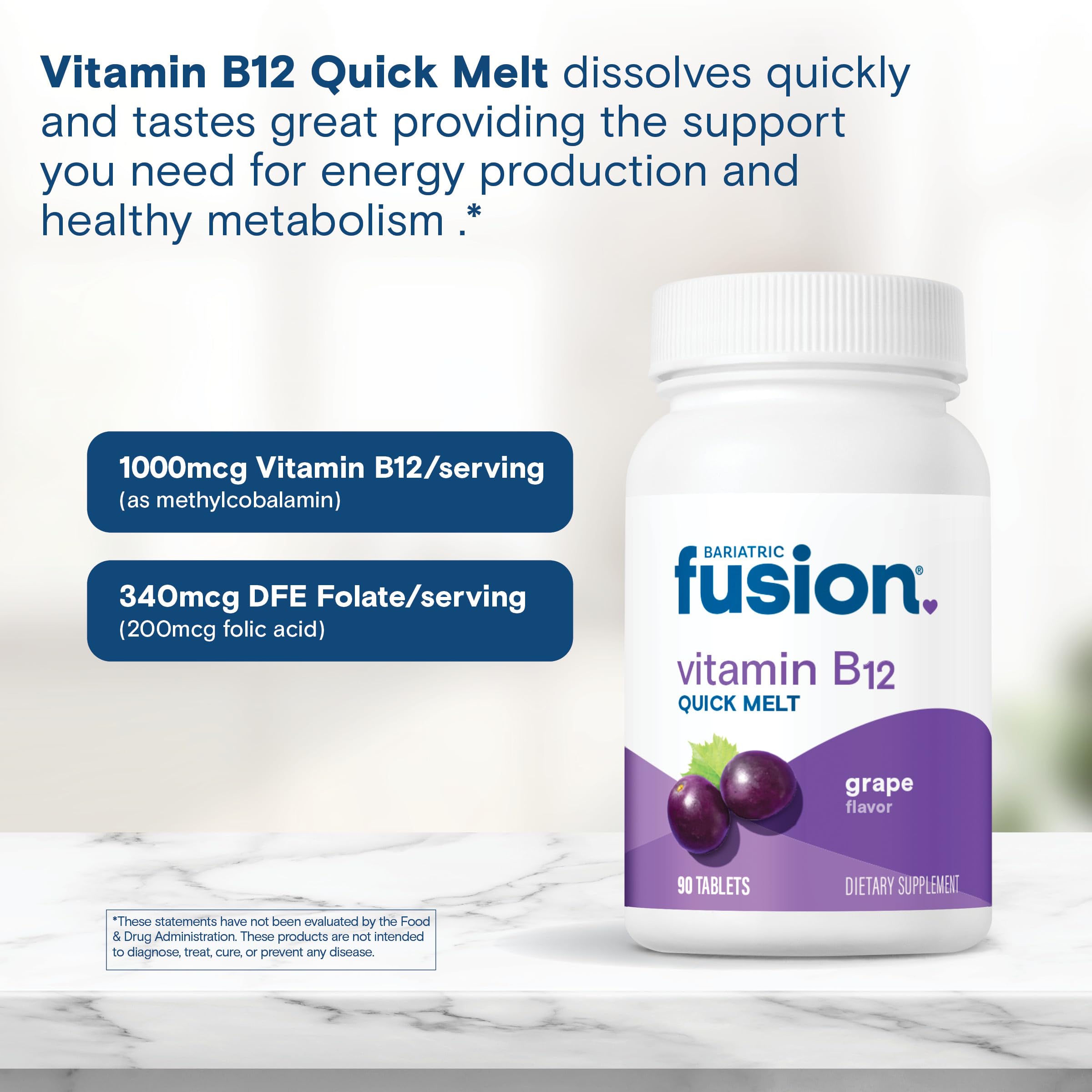 Bariatric Fusion B12 Sublingual Melts 1000 mcg bottle side view