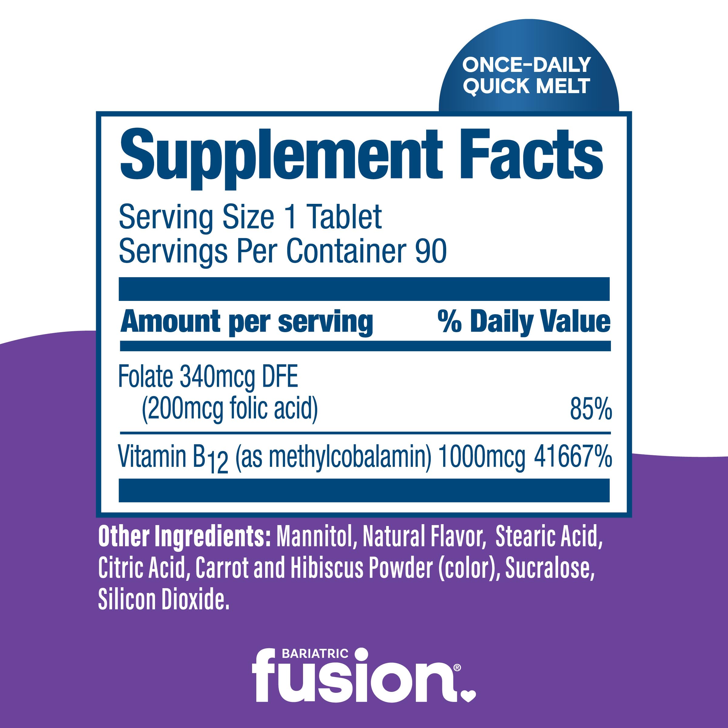 Bariatric Fusion B12 Sublingual Melts 1000 mcg nutritional information