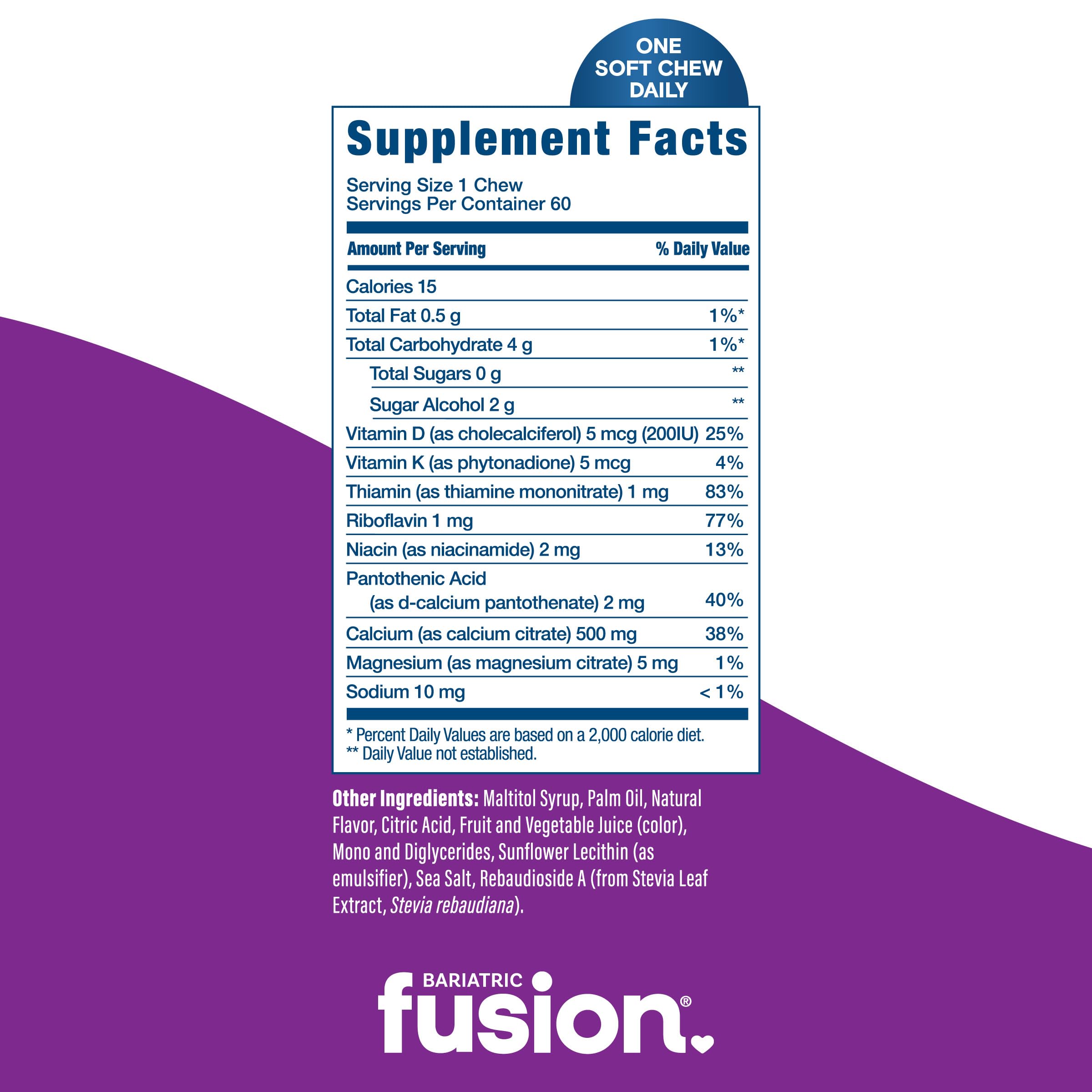 Bariatric Fusion Calcium Citrate Chewables nutritional information label