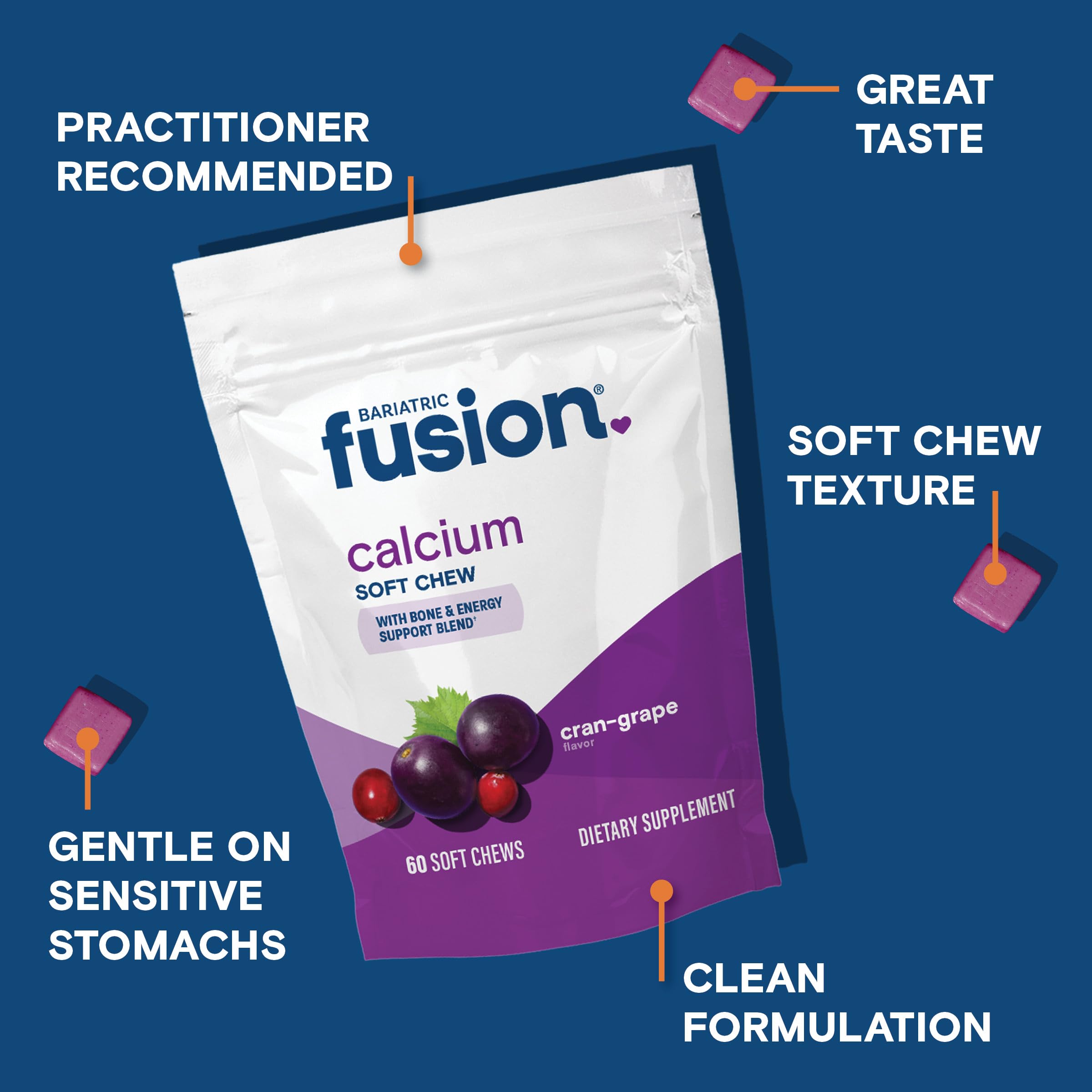 Bariatric Fusion Calcium Citrate Chewables soft chews displayed on a table